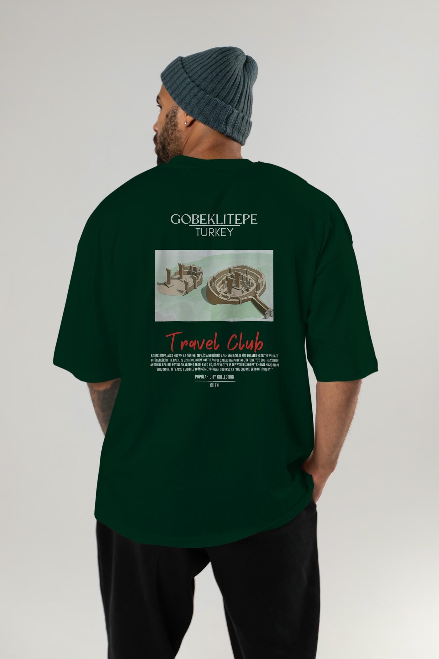 Gobeklitepe Turkey Arka Baskılı Oversize t-shirt Erkek Kadın Pamuk Bisiklet Yaka tişort