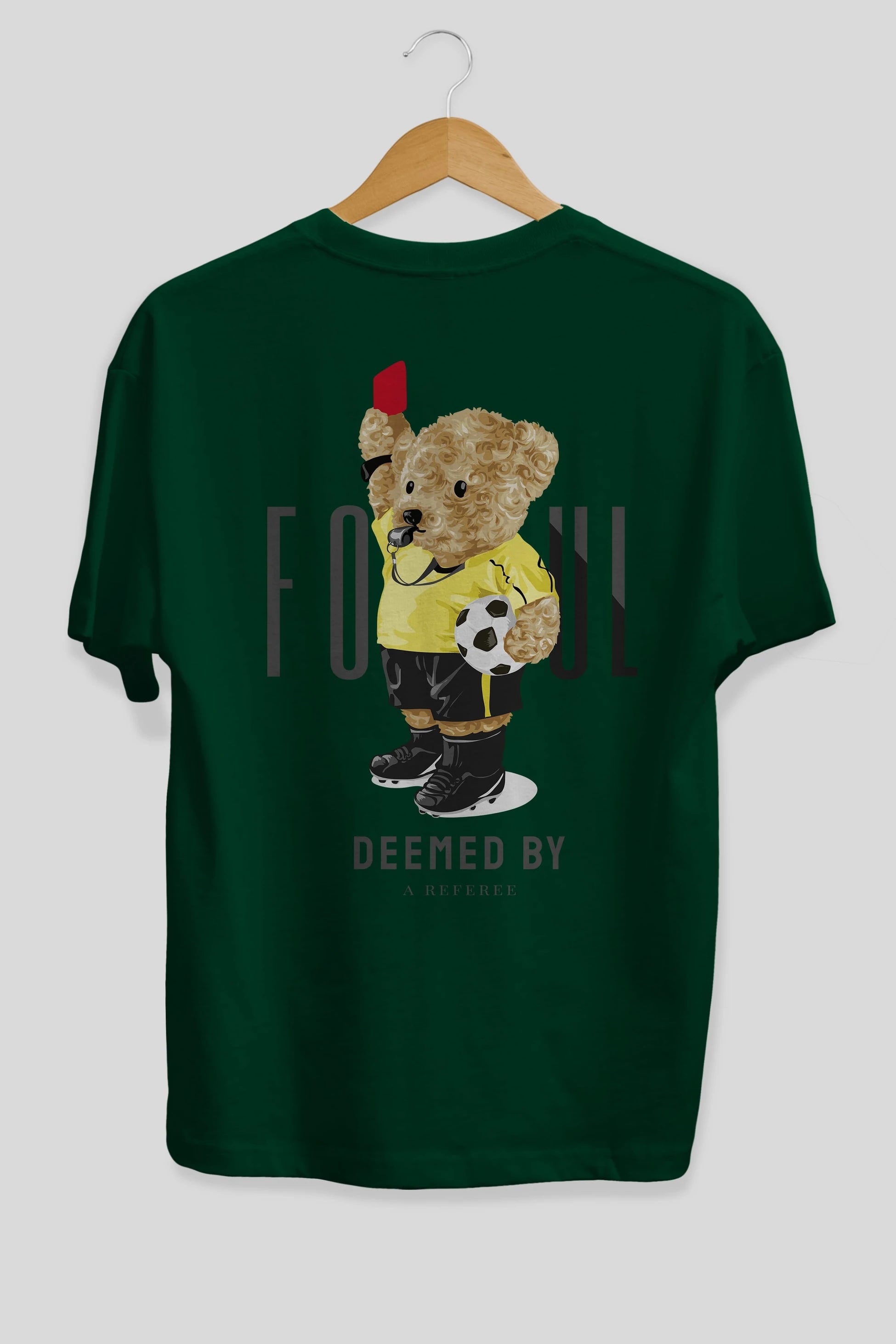 Teddy Bear Kırmızı Kart Arka Baskılı Oversize t-shirt Erkek Kadın Unisex %100 Pamuk