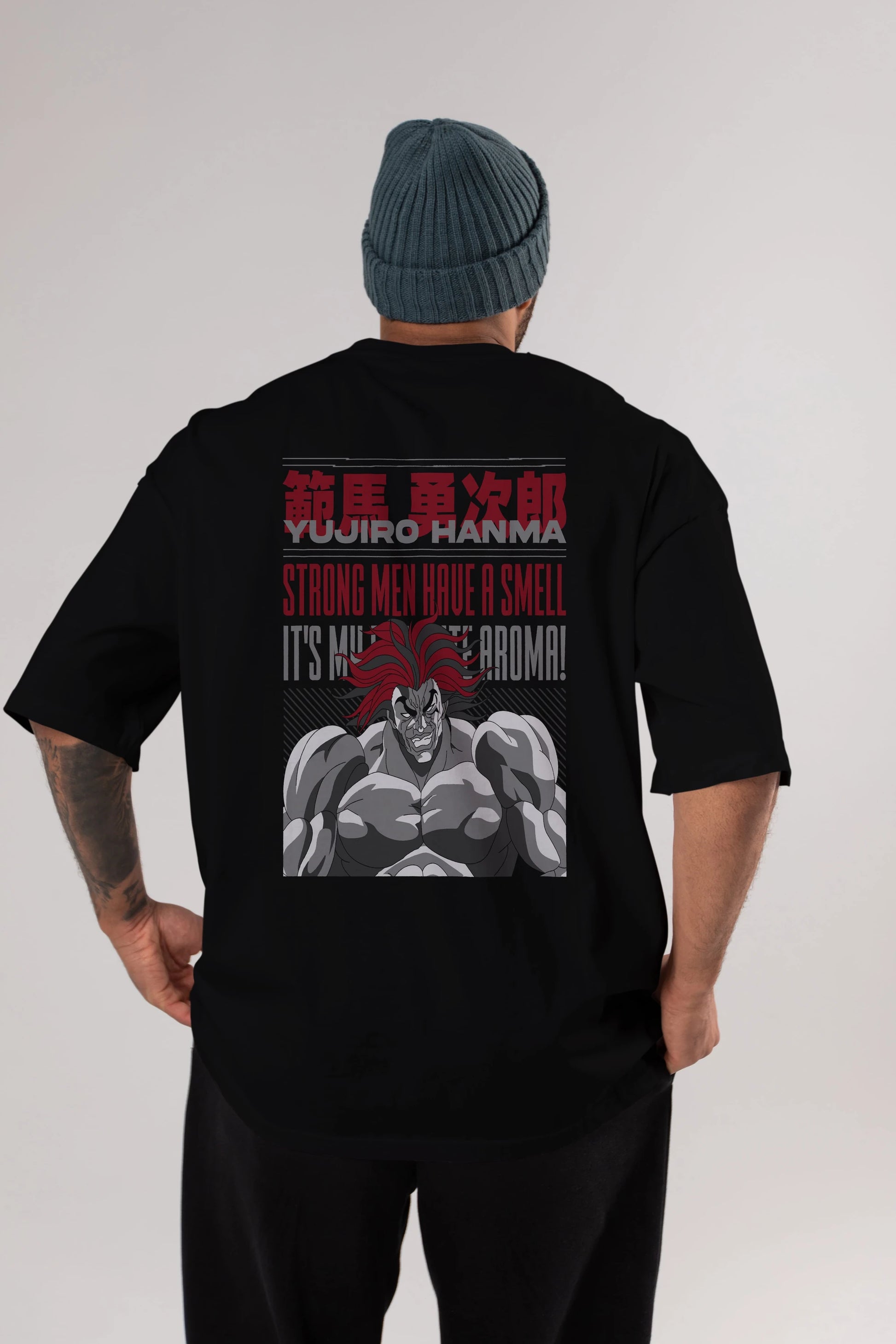YUJIRO HANMA Anime Arka Baskılı Oversize t-shirt Erkek Kadın Unisex