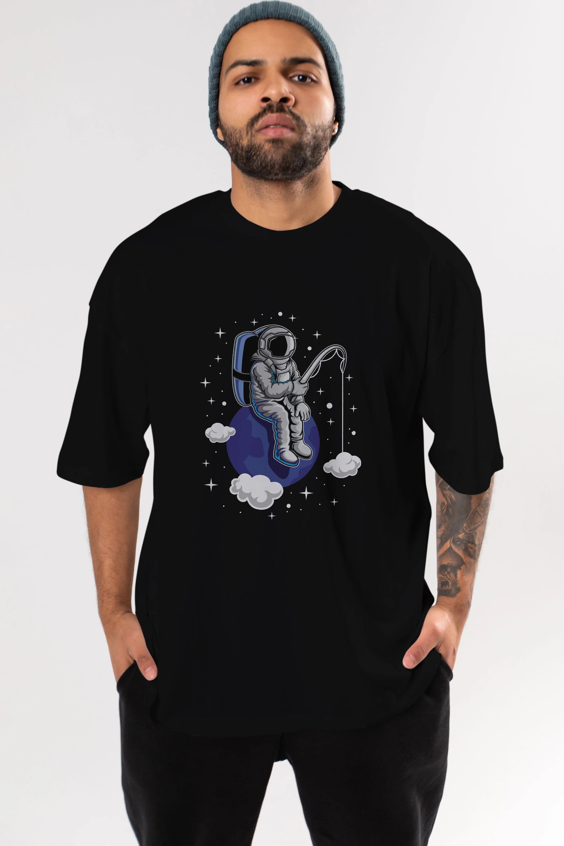 Astronaut Fishing (2) Ön Baskılı Oversize t-shirt Erkek Kadın Unisex