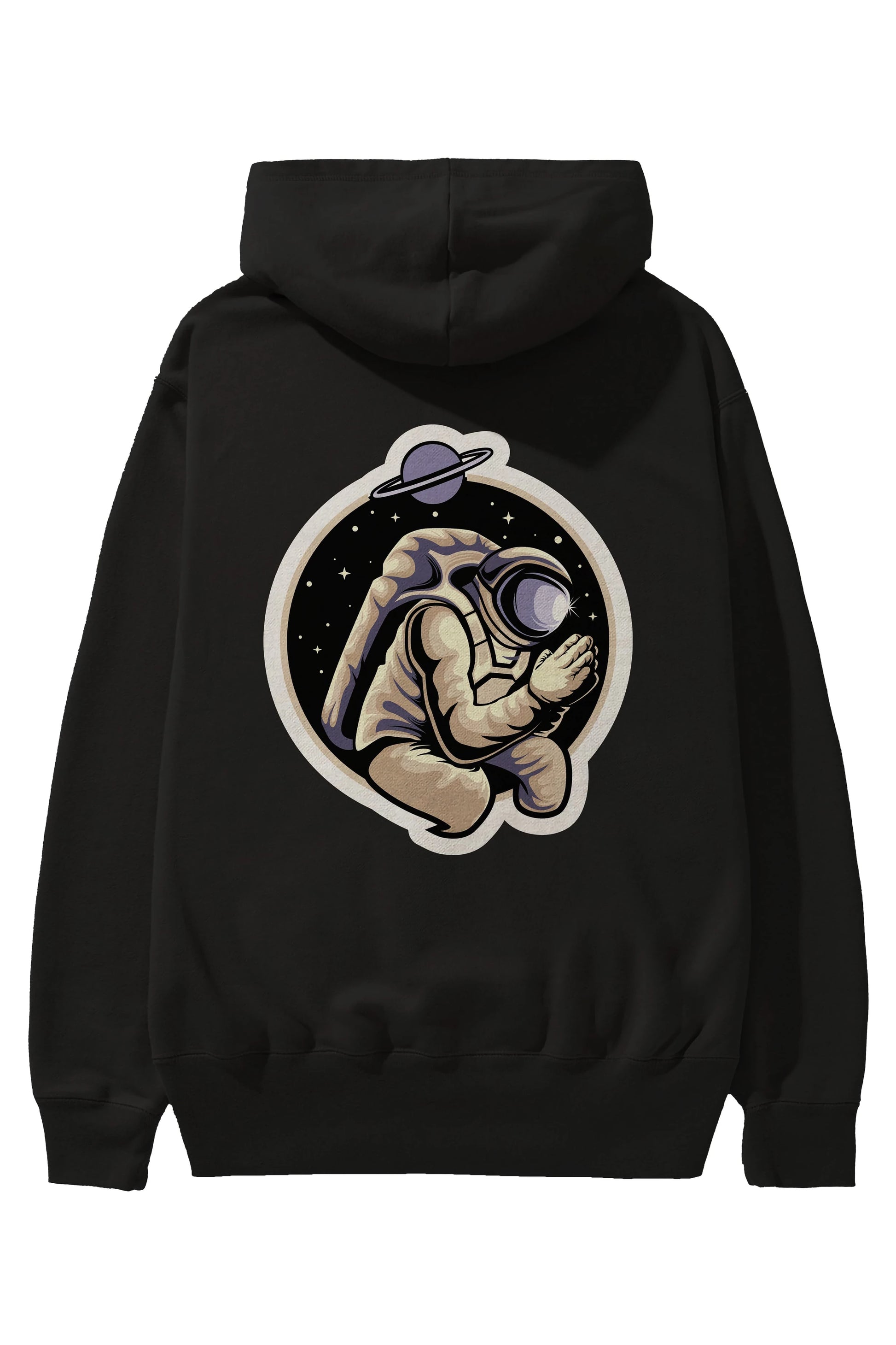 Astronaut Praying Sticker Arka Baskılı Hoodie Oversize Kapüşonlu Sweatshirt Erkek Kadın Unisex