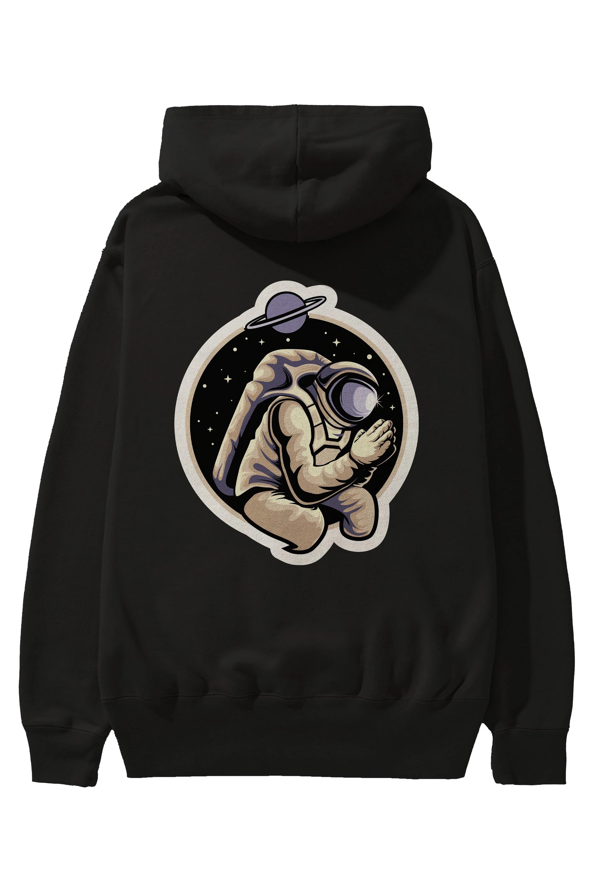 Astronaut Praying Sticker Arka Baskılı Hoodie Oversize Kapüşonlu Sweatshirt Erkek Kadın Unisex