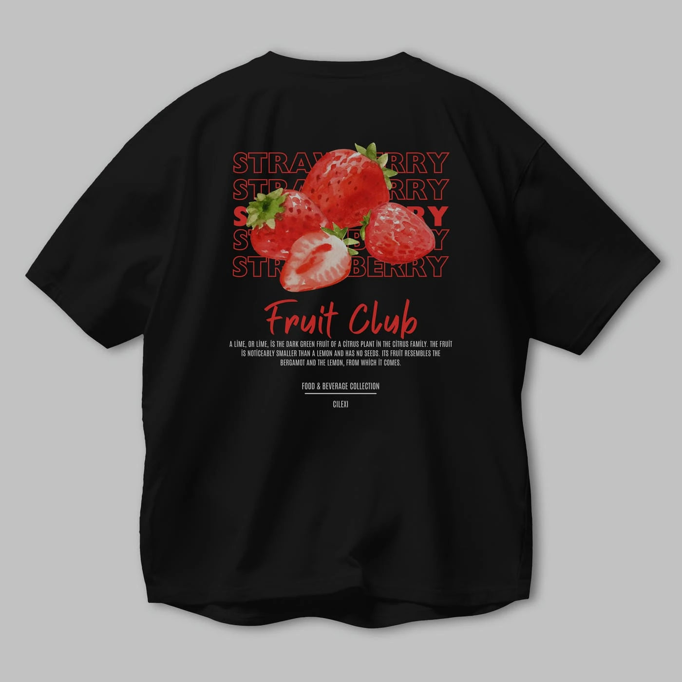 Strawberry Arka Baskılı Oversize t-shirt Erkek Kadın Pamuk Bisiklet Yaka tişort