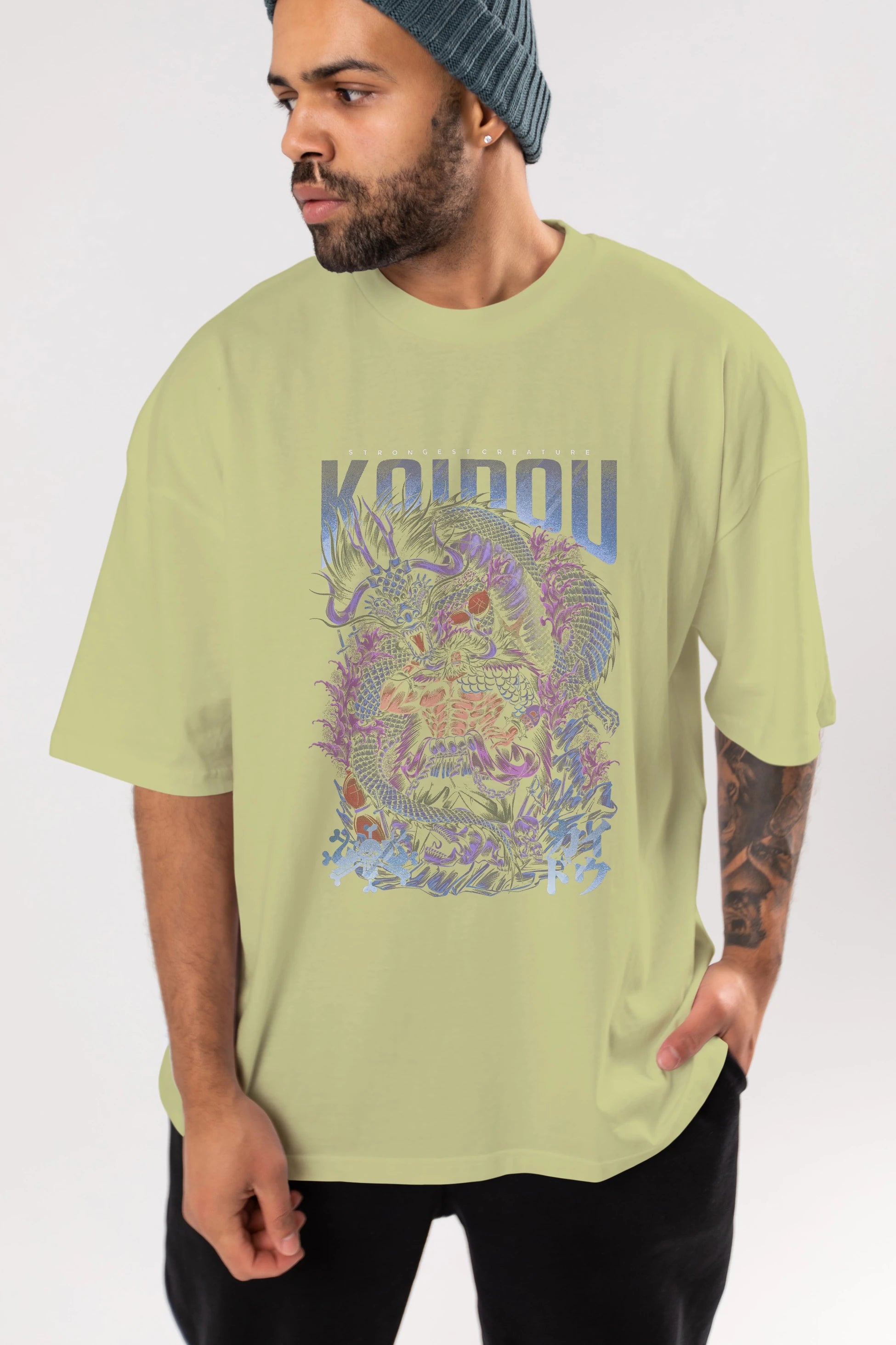 KAIDOU ONE PIECE Anime Ön Baskılı Oversize t-shirt %100 pamuk Erkek Kadın Unisex