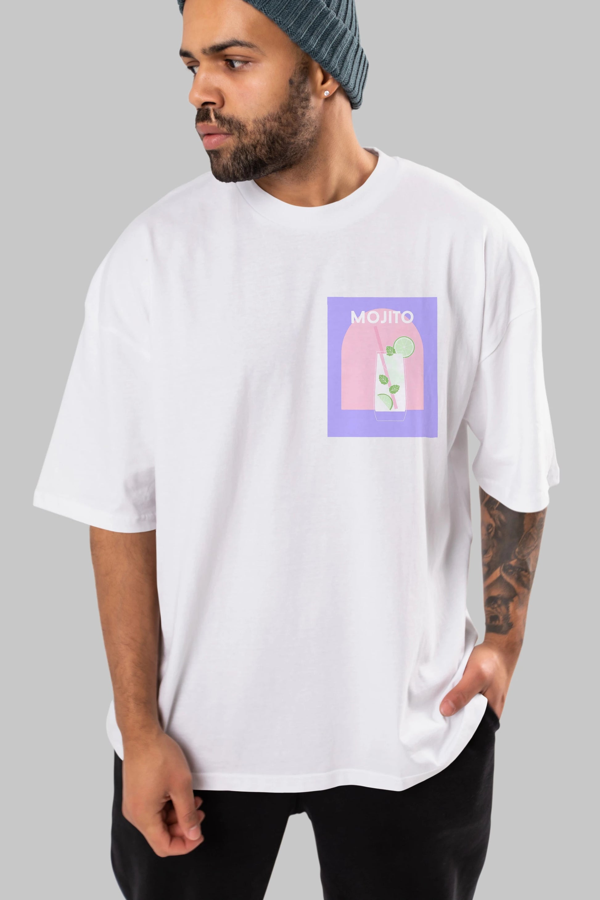 Mojito 2 Ön Sol Baskılı Oversize t-shirt Erkek Kadın Unisex %100 Pamuk Bisiklet Yaka tişort
