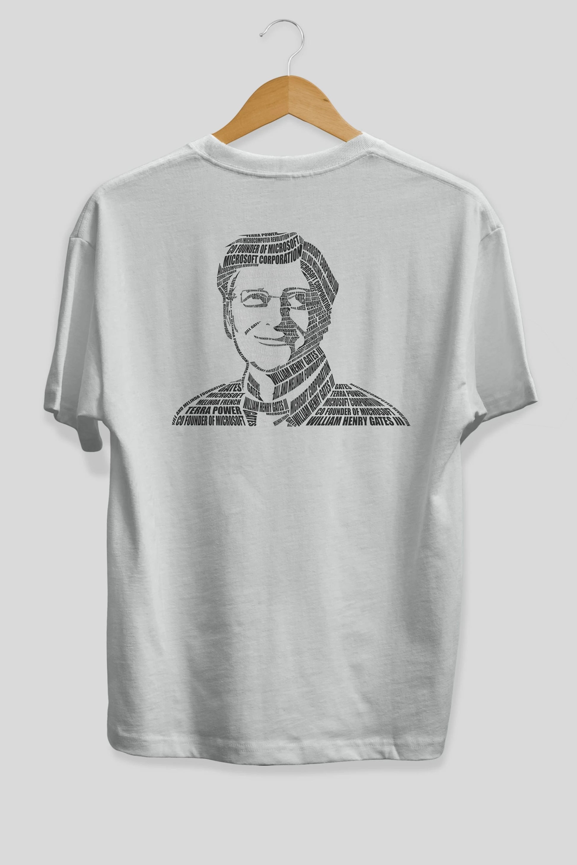 Bill Gates Calligram Arka Baskılı Oversize t-shirt %100 pamuk Erkek Kadın Unisex