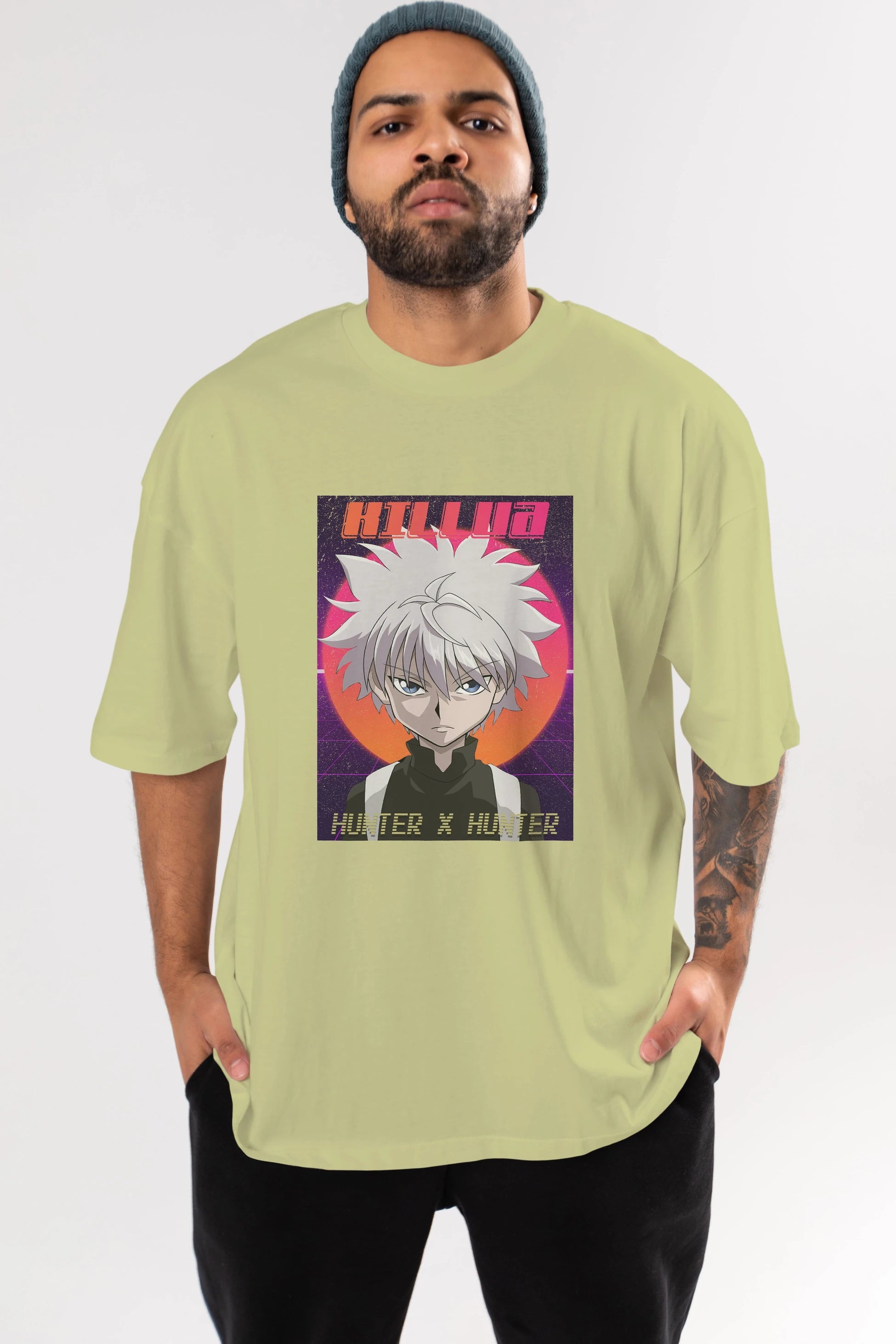 Killua Zoldyck 12 1 Anime Ön Baskılı Oversize t-shirt %100 pamuk Erkek Kadın Unisex