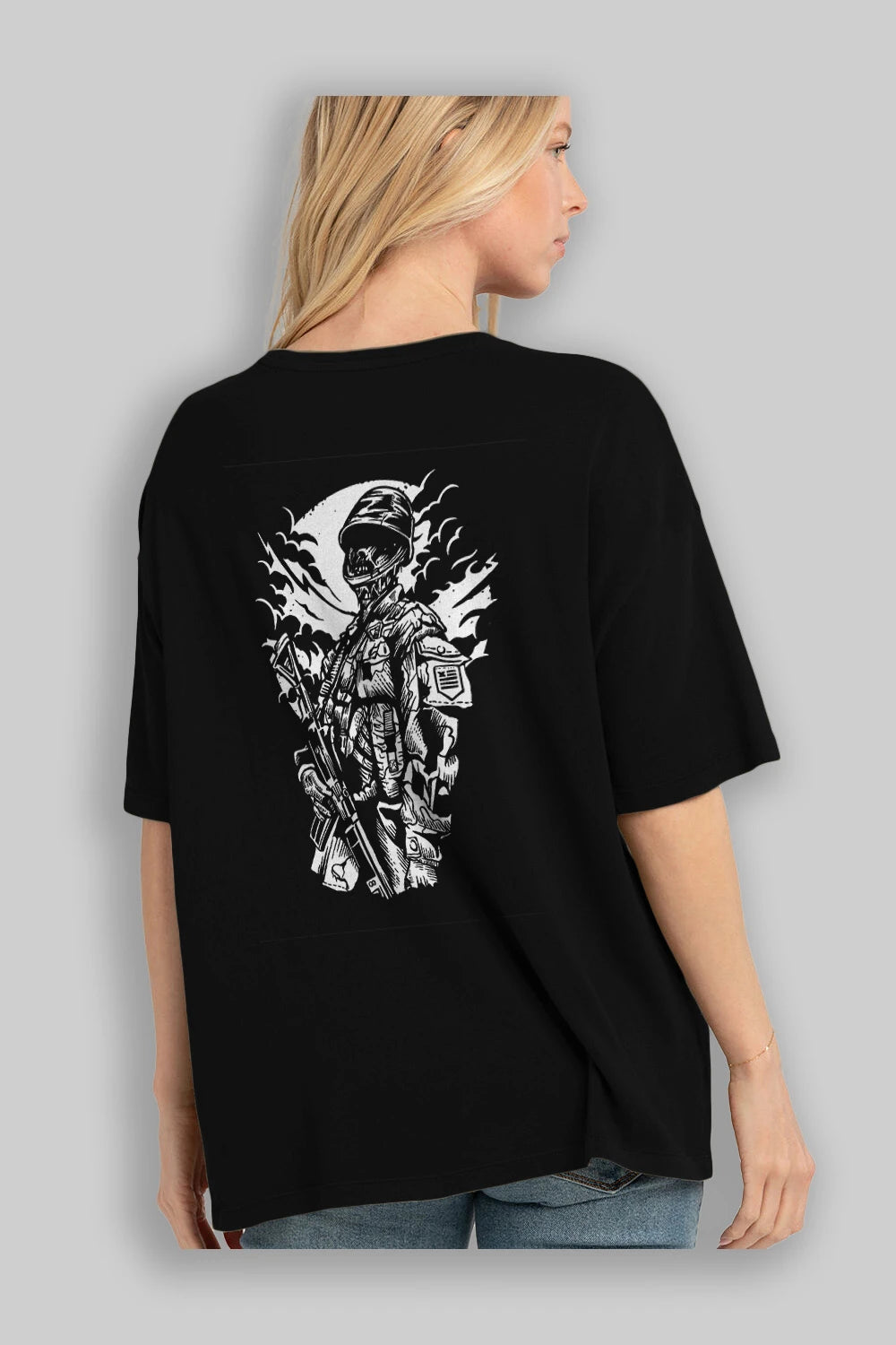 Zombie Soldier Arka Baskılı Oversize t-shirt Erkek Kadın Unisex %100 Pamuk
