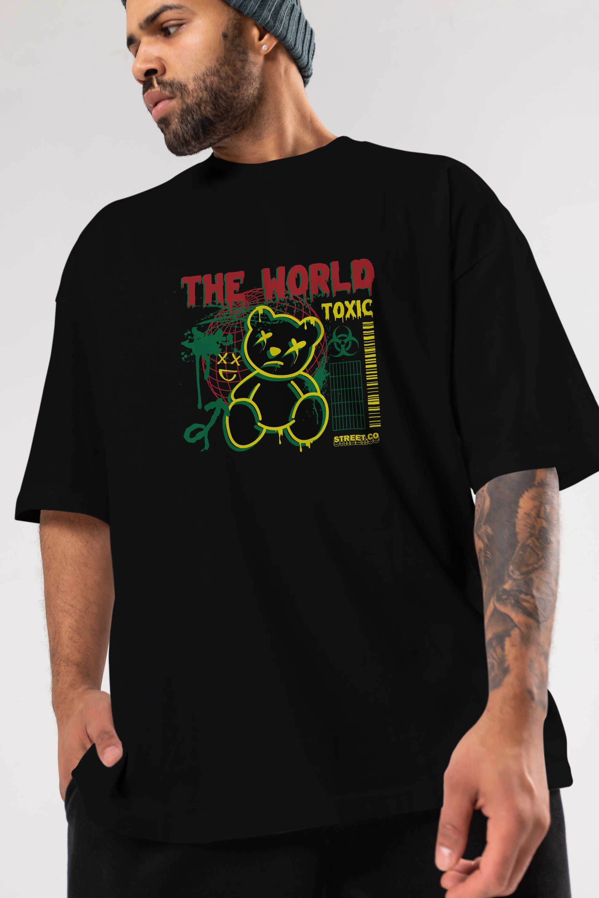 The World Toxic Bear Ön Baskılı Oversize t-shirt Erkek Kadın Unisex