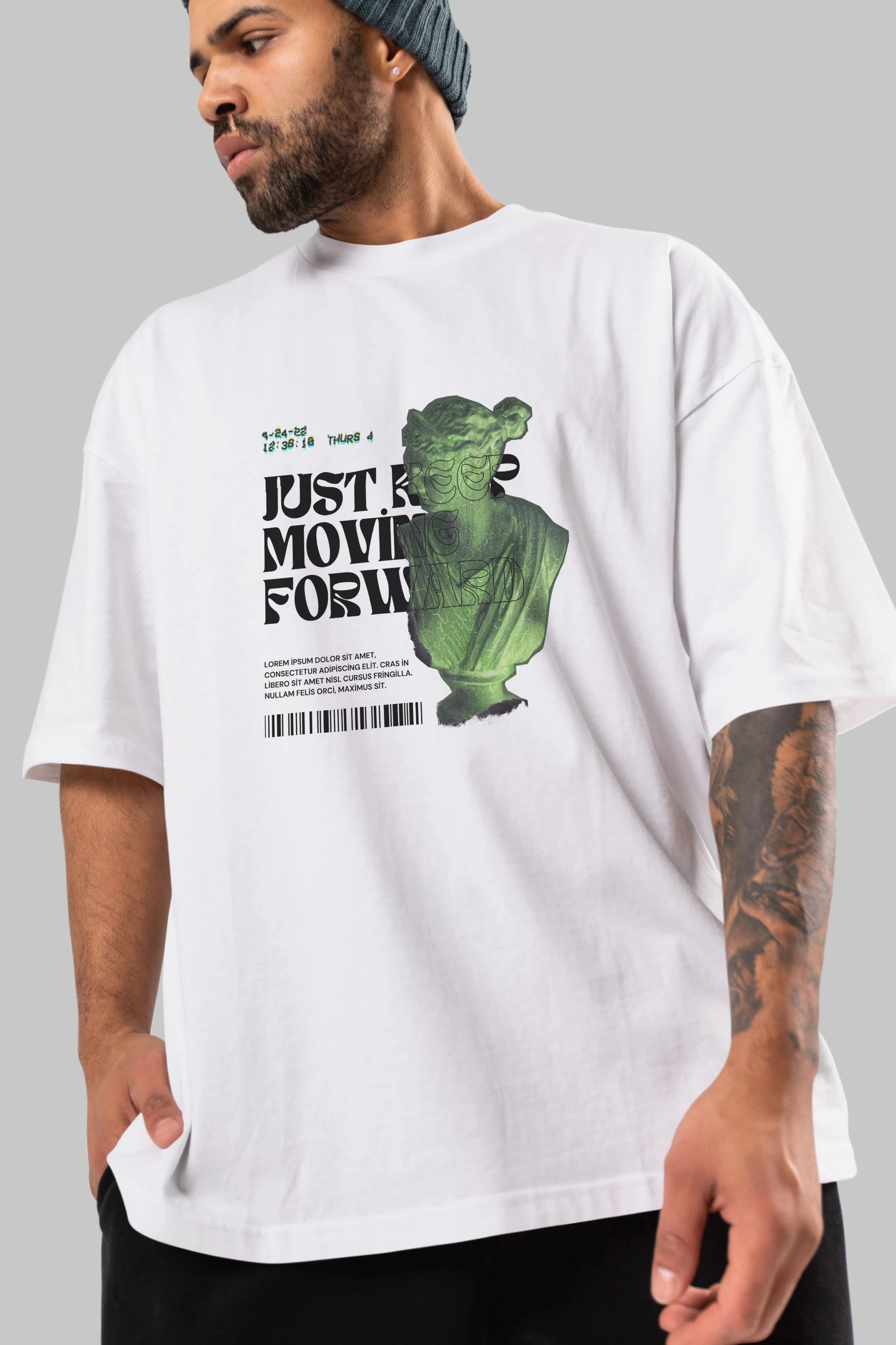 Just Keep Moving Forward Yazılı Ön Baskılı Oversize t-shirt Erkek Kadın Unisex