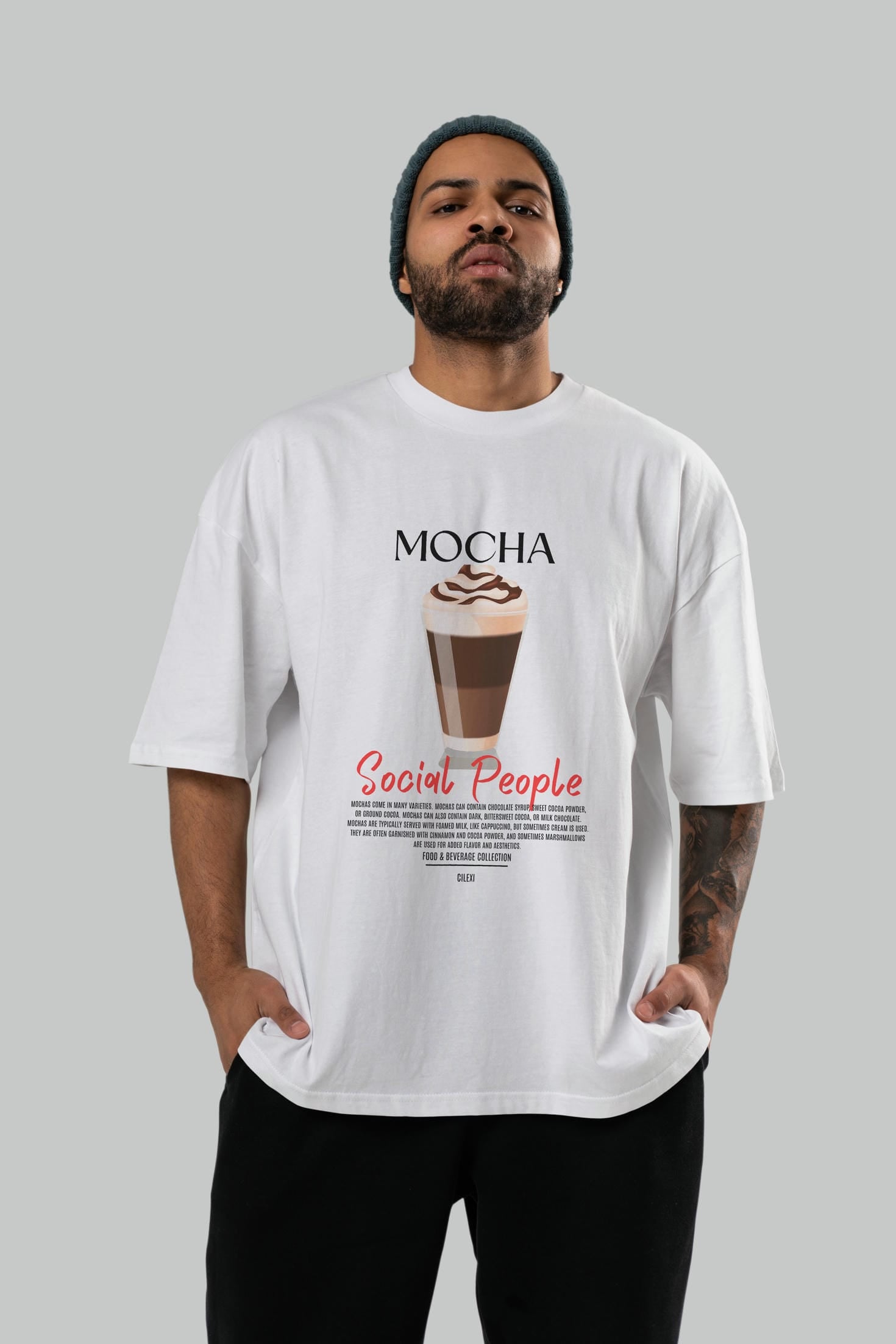 Mocha Kokteyl Serisi ön Baskılı Oversize t-shirt Erkek Kadın %100 Pamuk Bisiklet Yaka tişort