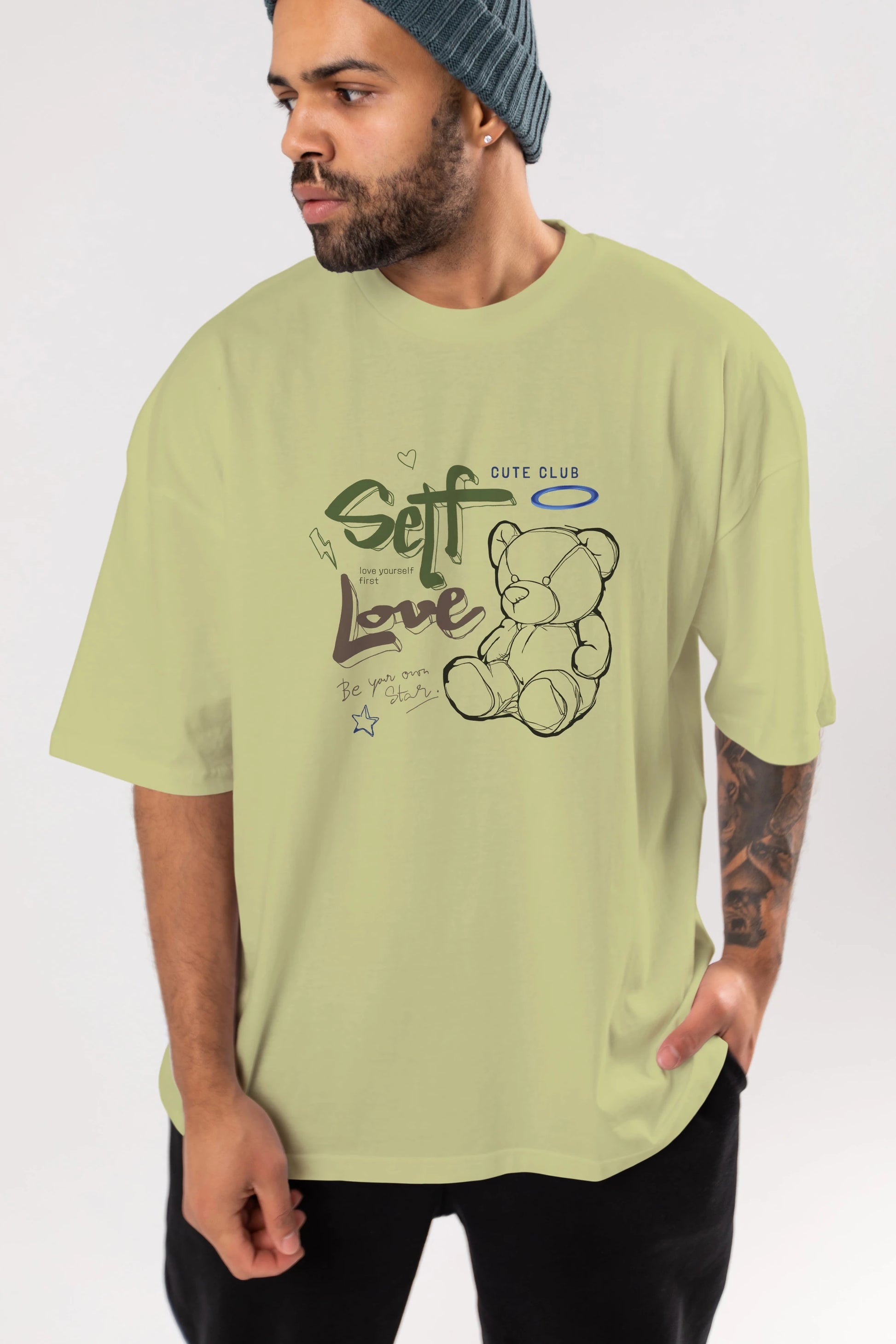 Self Love Bear Ön Baskılı Oversize t-shirt Erkek Kadın Unisex