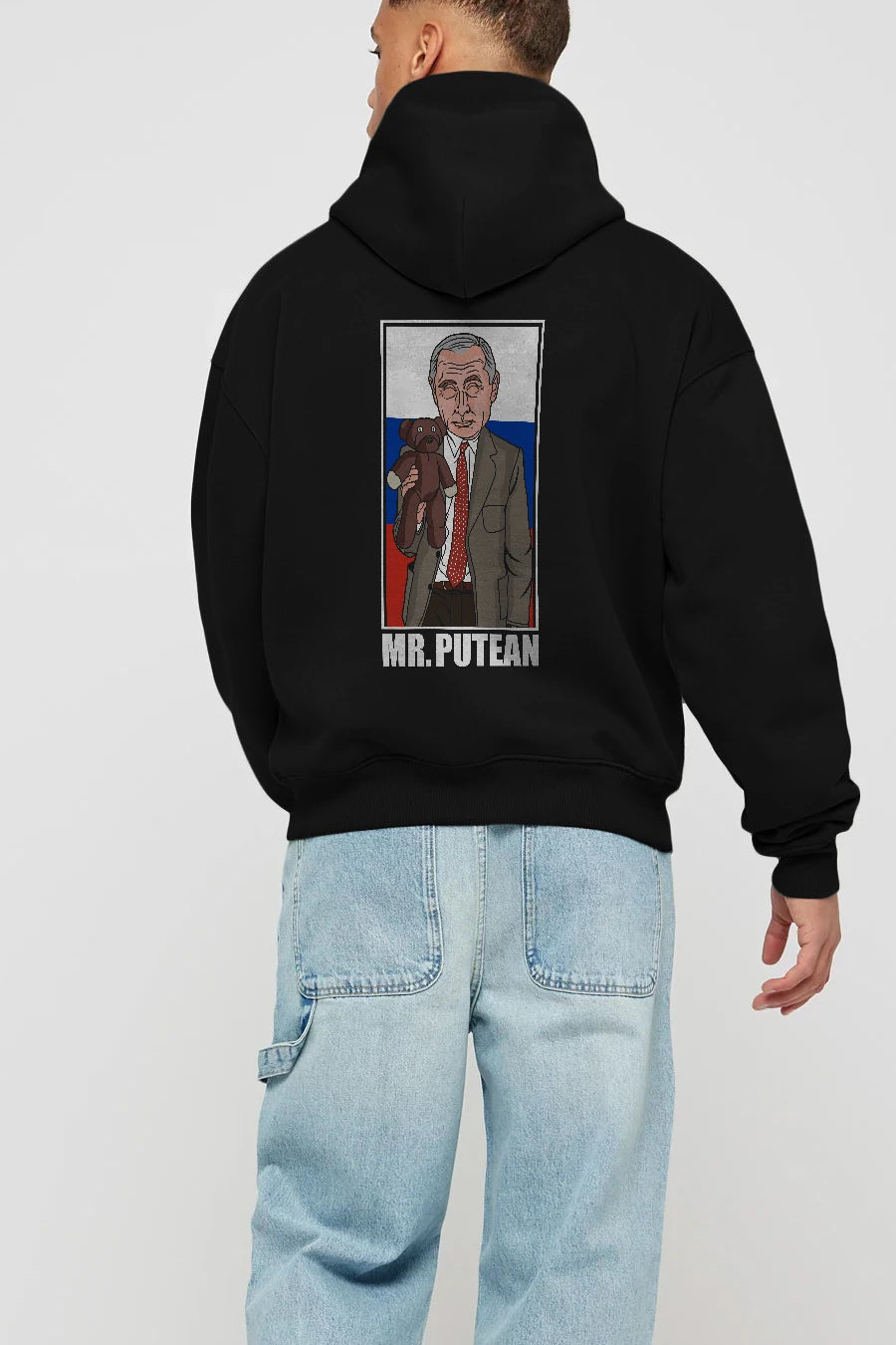 Mr Putean Arka Baskılı Hoodie Oversize Kapüşonlu Sweatshirt Erkek Kadın Unisex