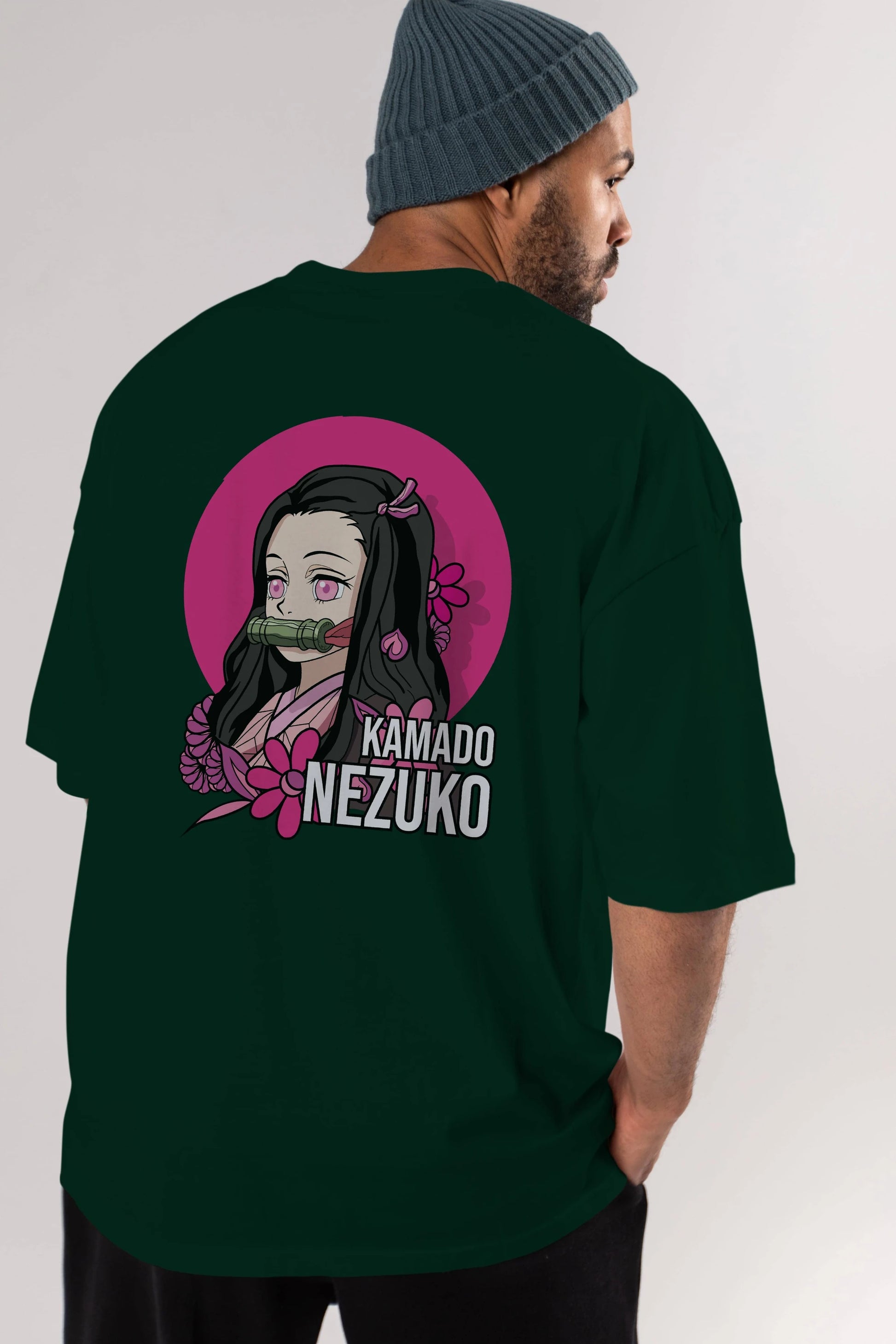 Nezuko Kamado 2 Anime Arka Baskılı Oversize t-shirt Erkek Kadın Unisex