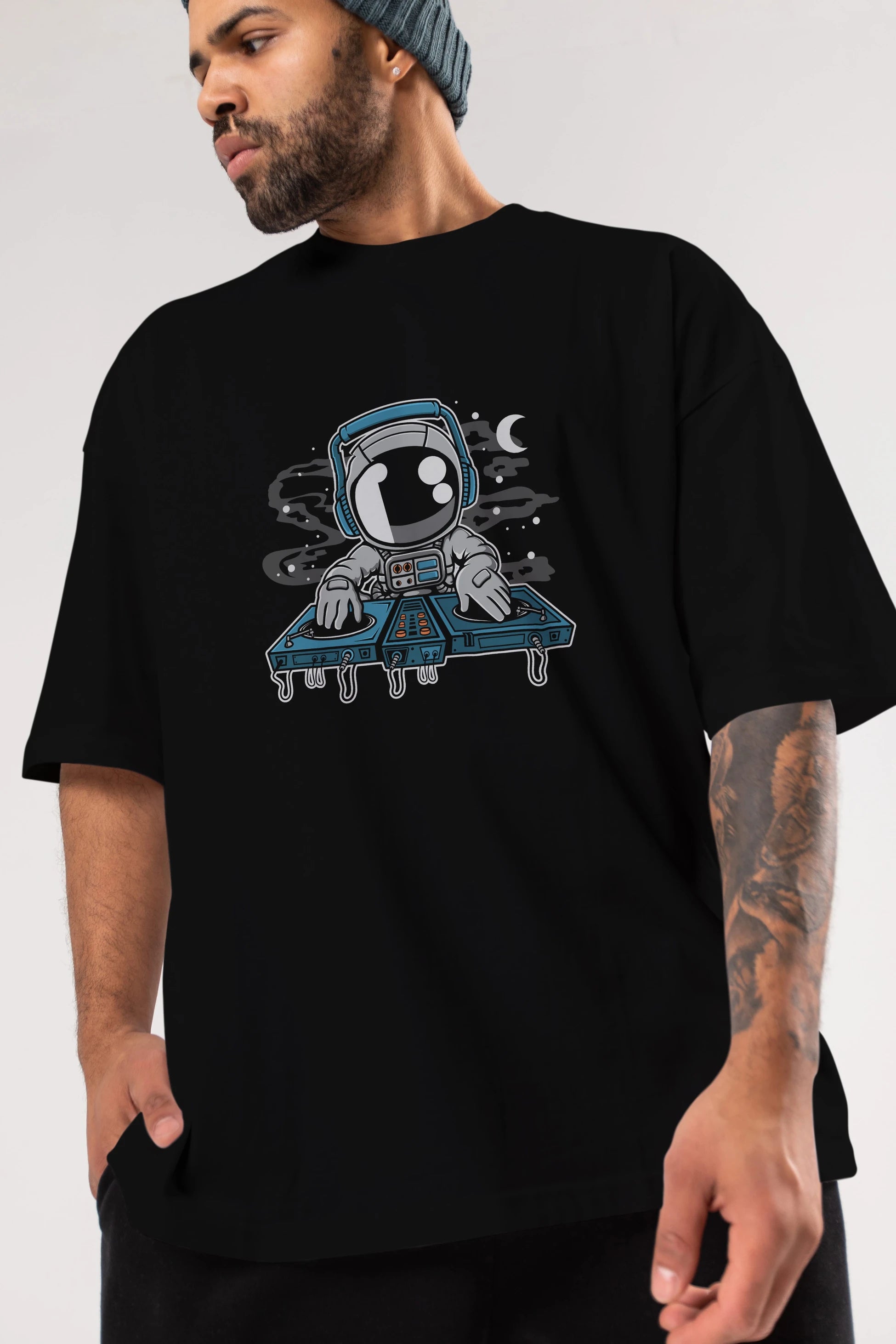 Astronaut Turntable Ön Baskılı Oversize t-shirt Erkek Kadın Unisex