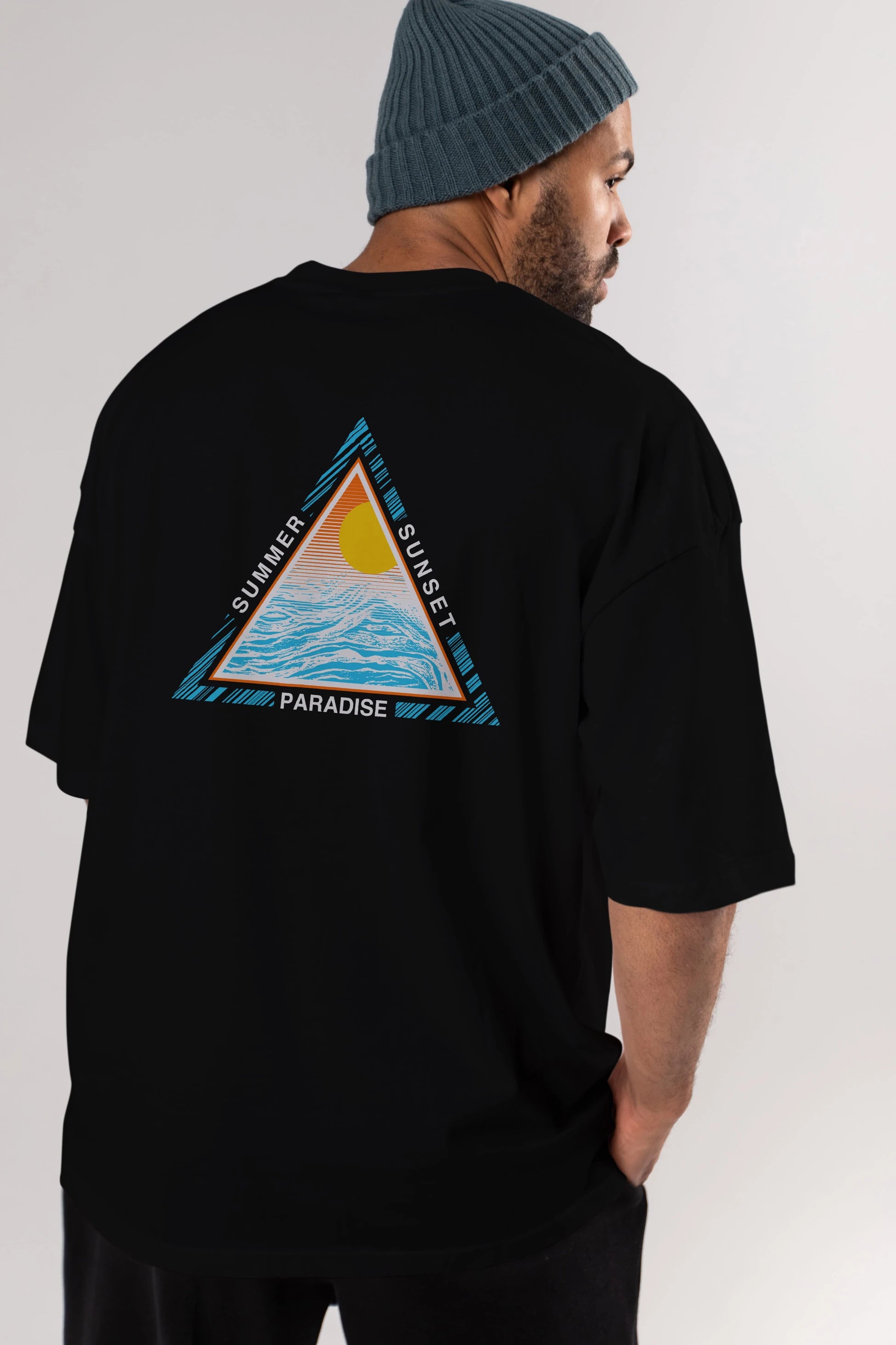 Summer Sunset Paradise Arka Baskılı Oversize t-shirt Erkek Kadın Unisex