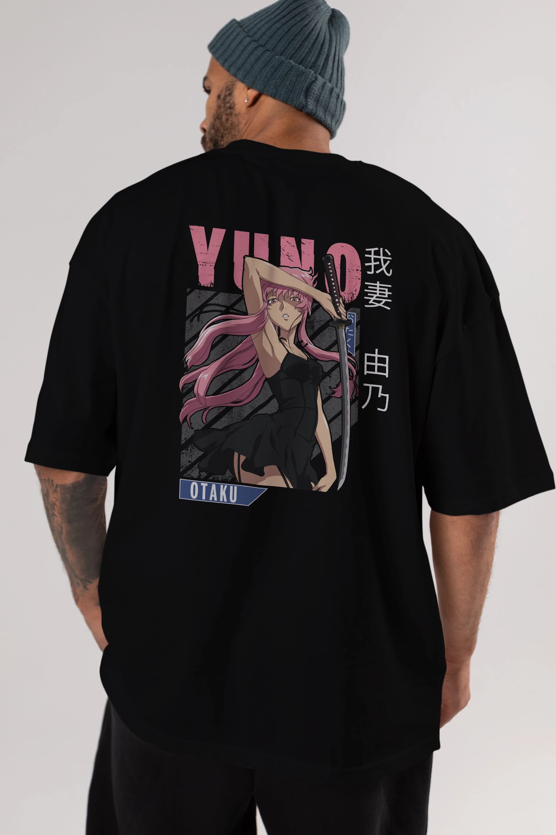 Yuno Gasai 5 Anime Arka Baskılı Oversize t-shirt Erkek Kadın Unisex