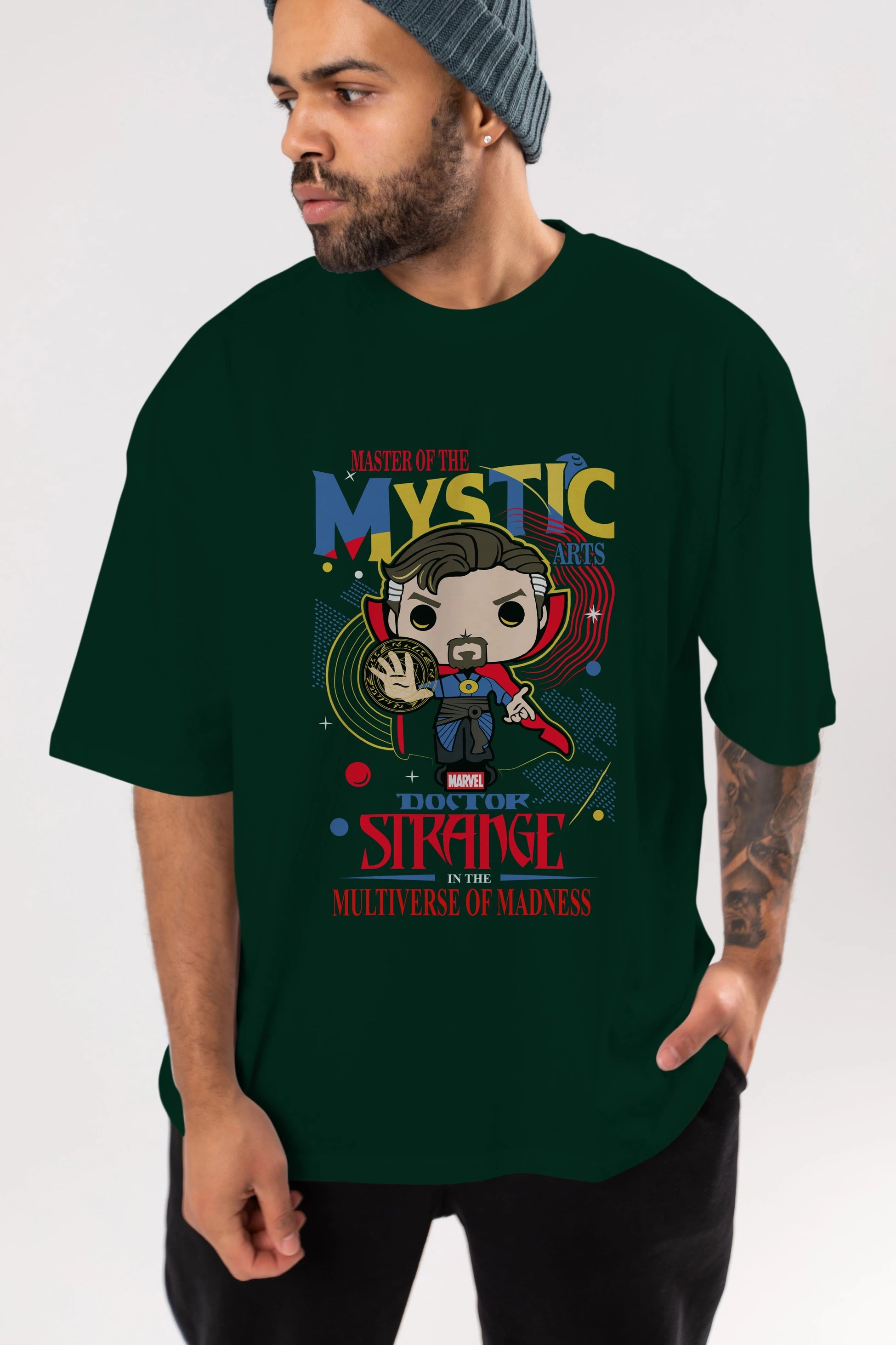 Doctor Strange Ön Baskılı Oversize t-shirt Erkek Kadın Unisex %100 Pamuk Bisiklet Yaka tişort