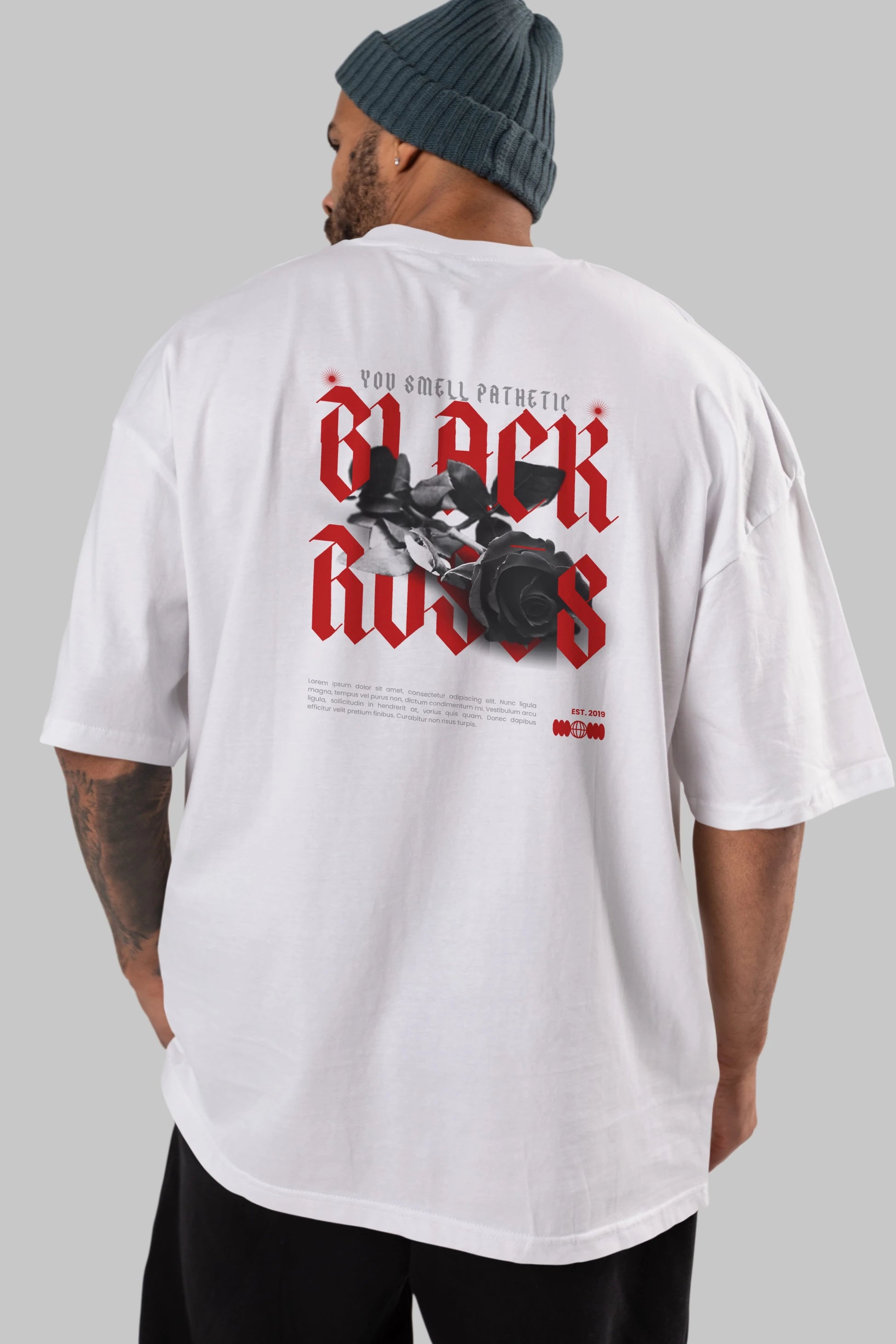 Black Roses Arka Baskılı Oversize t-shirt Erkek Kadın Unisex