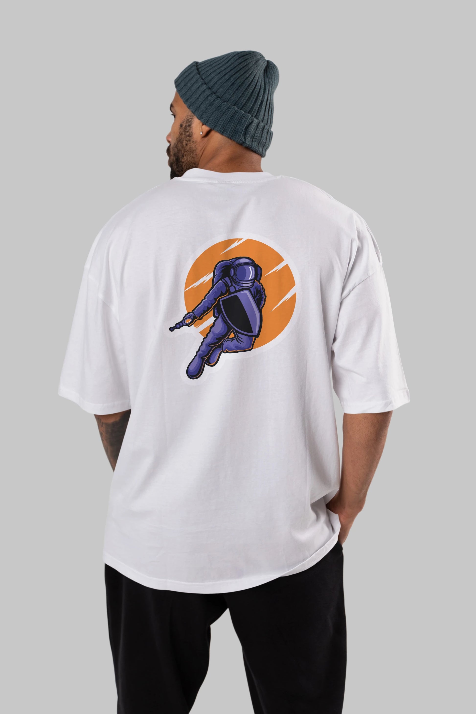 Astro Wars Sticker Arka Baskılı Oversize t-shirt Erkek Kadın Unisex