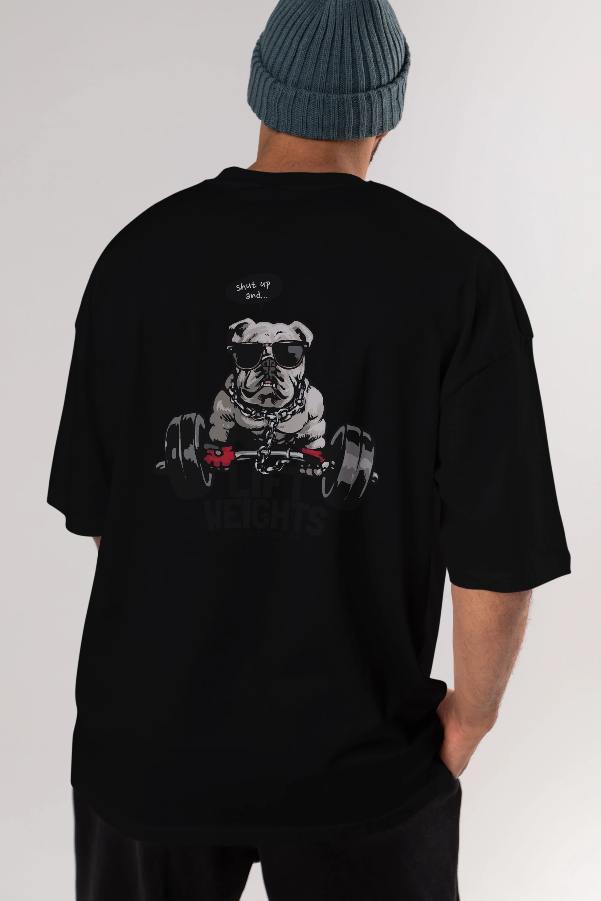 Teddy Bear Lift Weights Arka Baskılı Oversize t-shirt Erkek Kadın Unisex %100 Pamuk