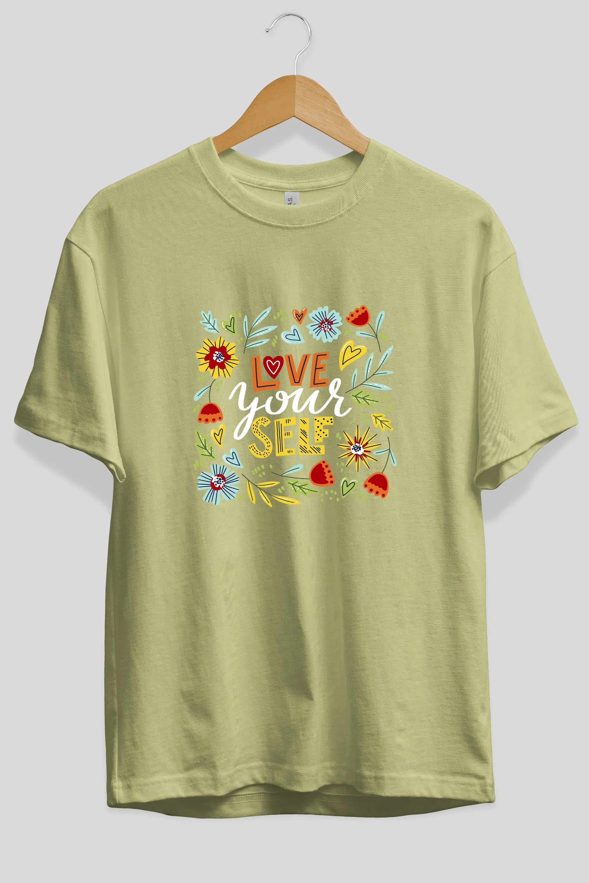 Love Yourself Yazılı Ön Baskılı Oversize t-shirt Erkek Kadın Unisex