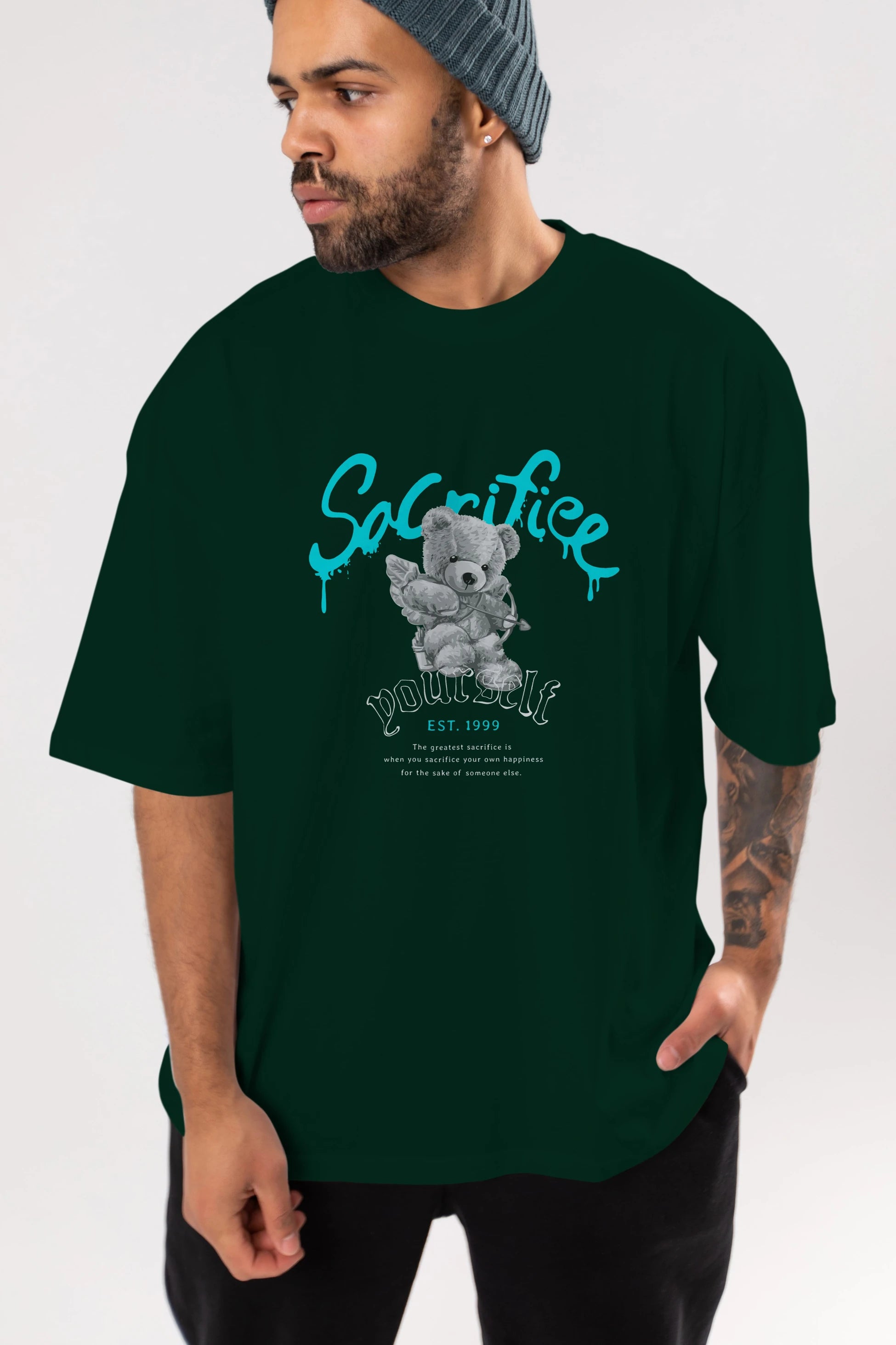 Sacrifice Yourself Bear Ön Baskılı Oversize t-shirt Erkek Kadın Unisex