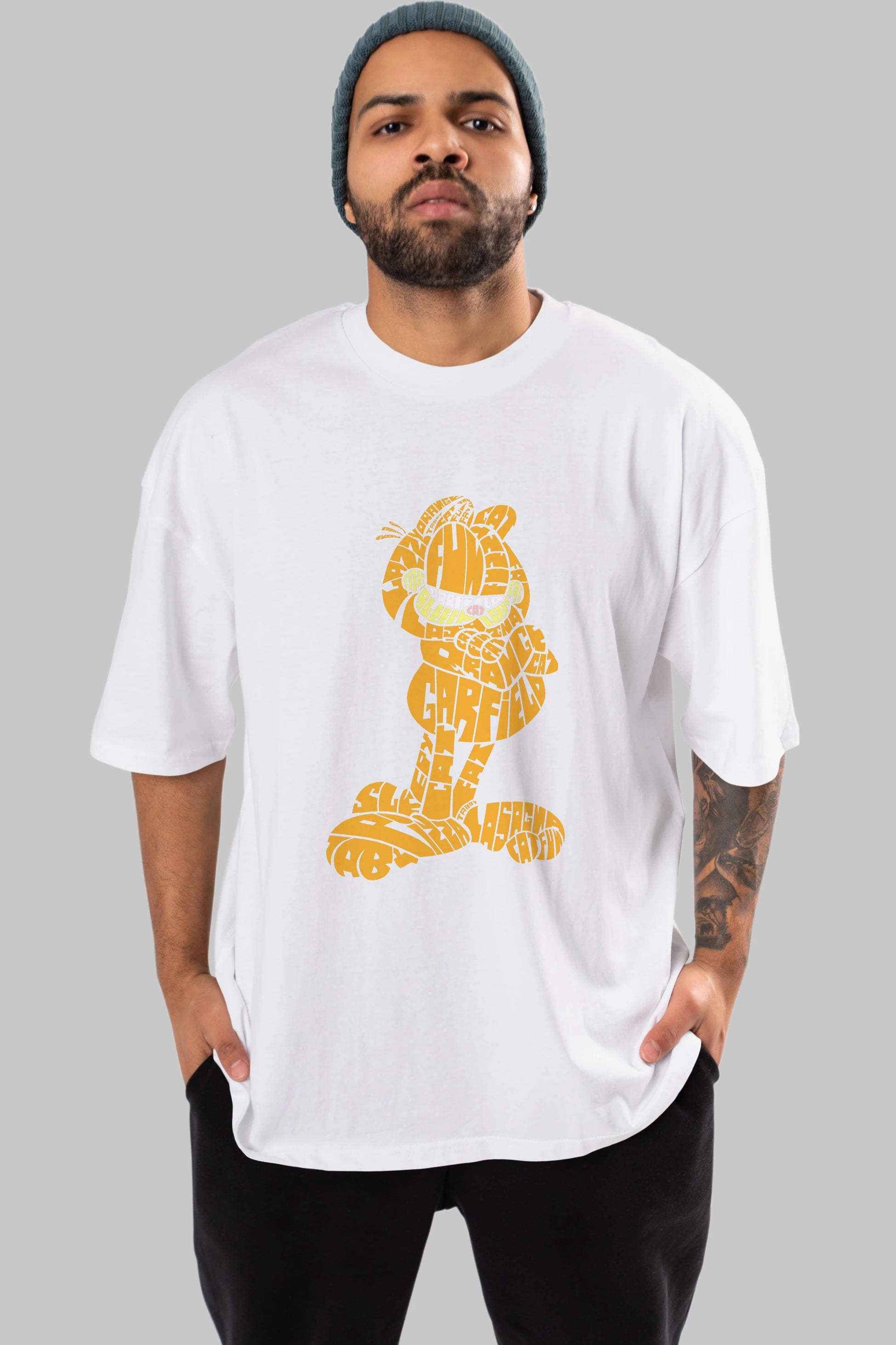 Garfield Ön Baskılı Oversize t-shirt %100 pamuk Erkek Kadın Unisex