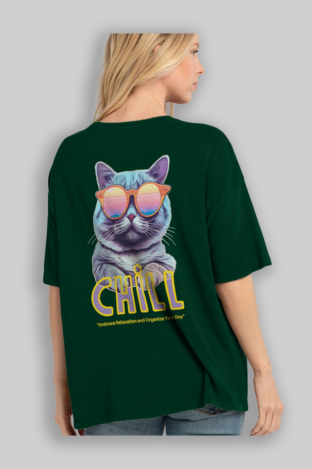 Chill Cat Arka Baskılı Oversize t-shirt Erkek Kadın Unisex
