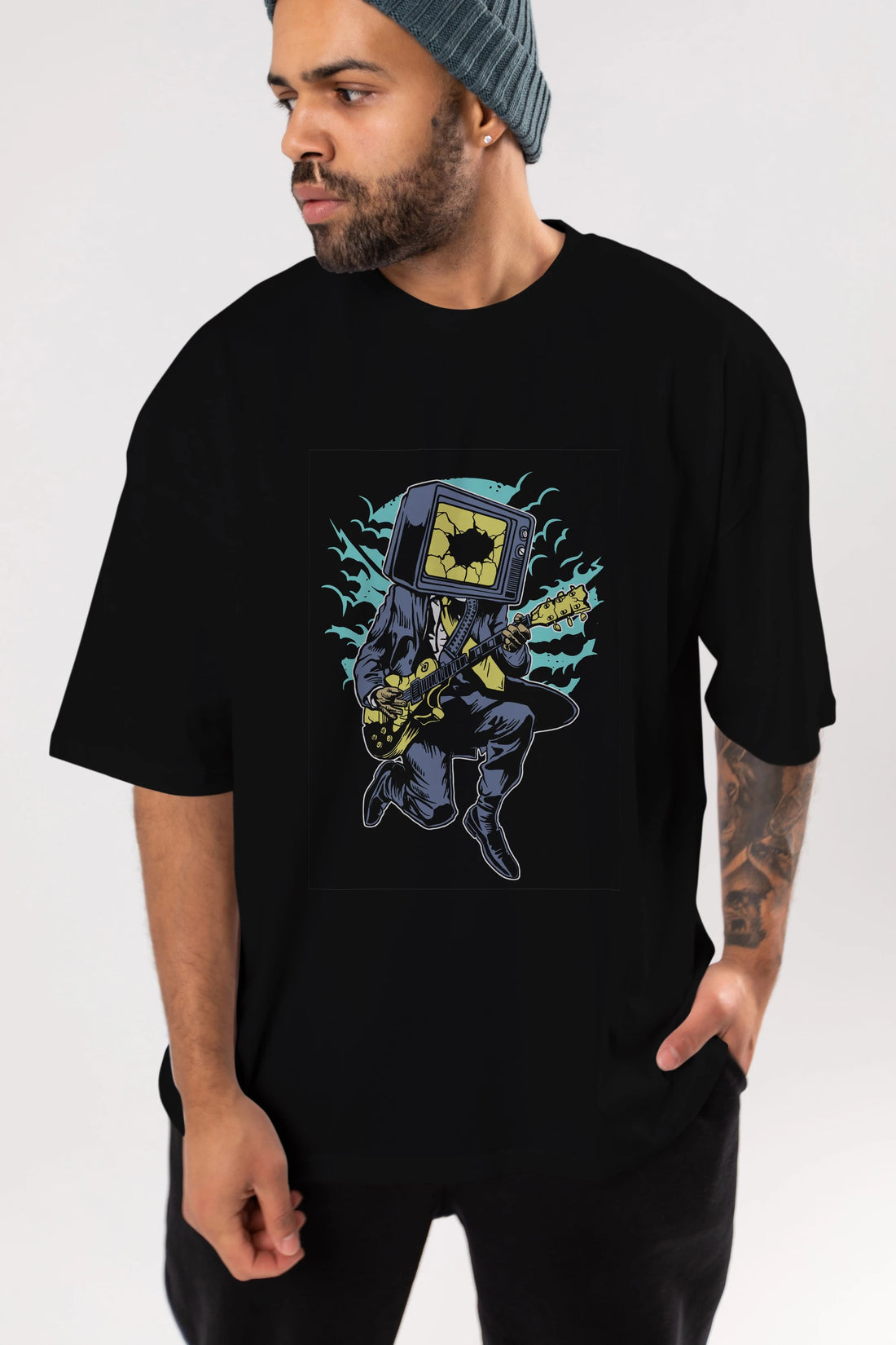 Death Rock Ön Baskılı Oversize t-shirt Erkek Kadın Unisex %100 Pamuk tişort