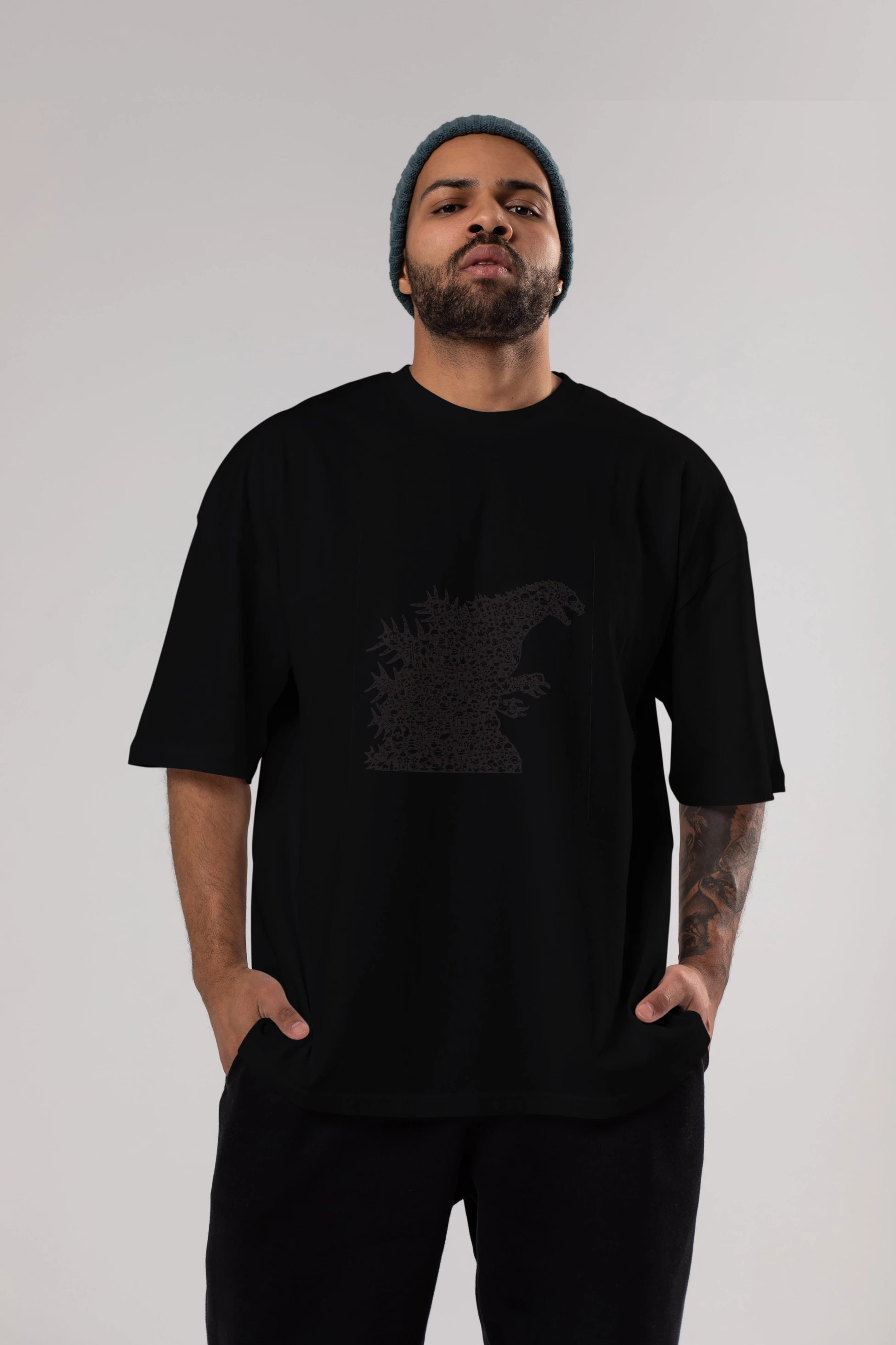 Godzilla Ön Baskılı Oversize t-shirt %100 pamuk Erkek Kadın Unisex
