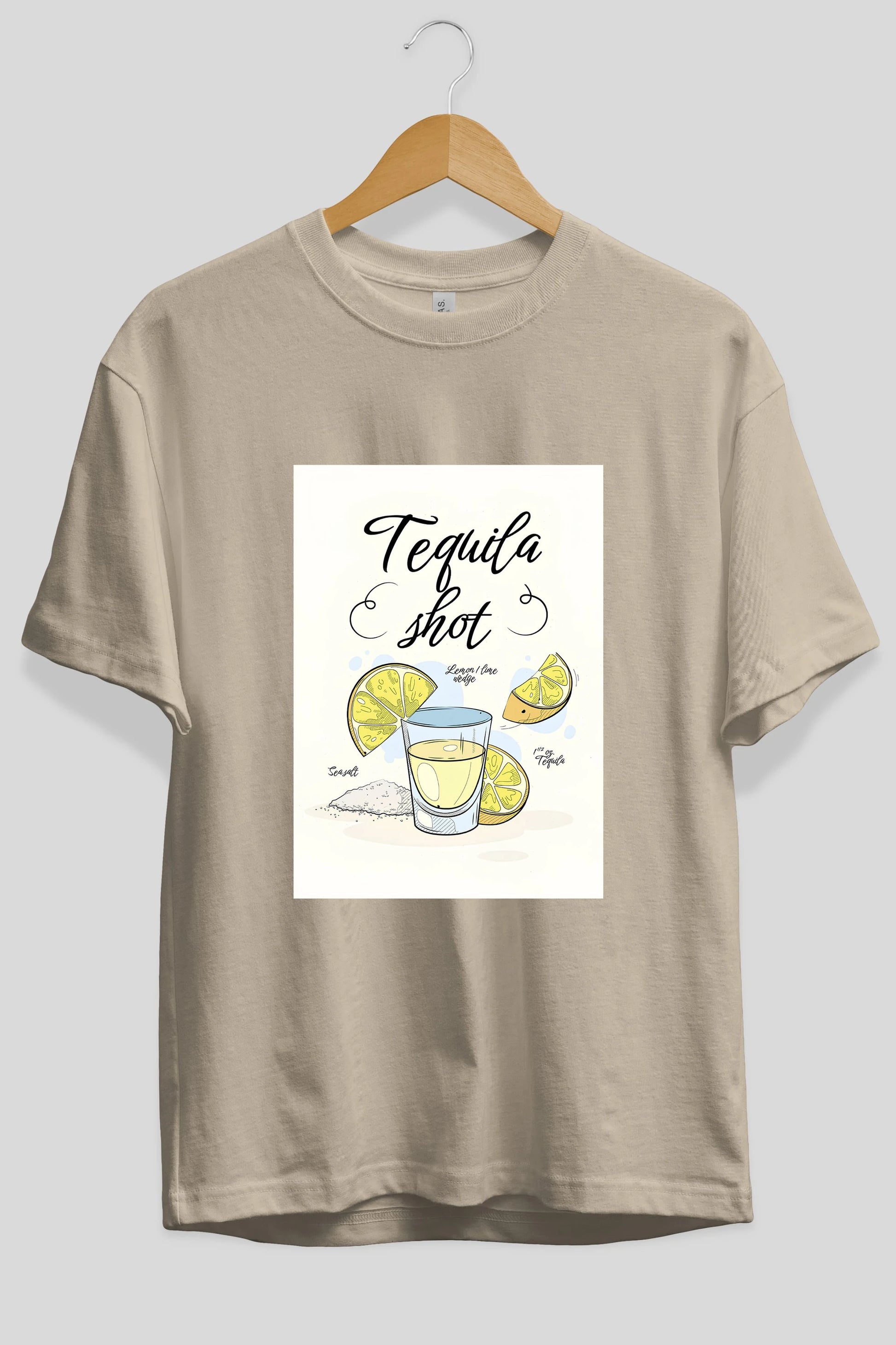 Tequila Shot Ön Baskılı Oversize t-shirt Erkek Kadın Unisex %100 Pamuk Bisiklet Yaka tişort