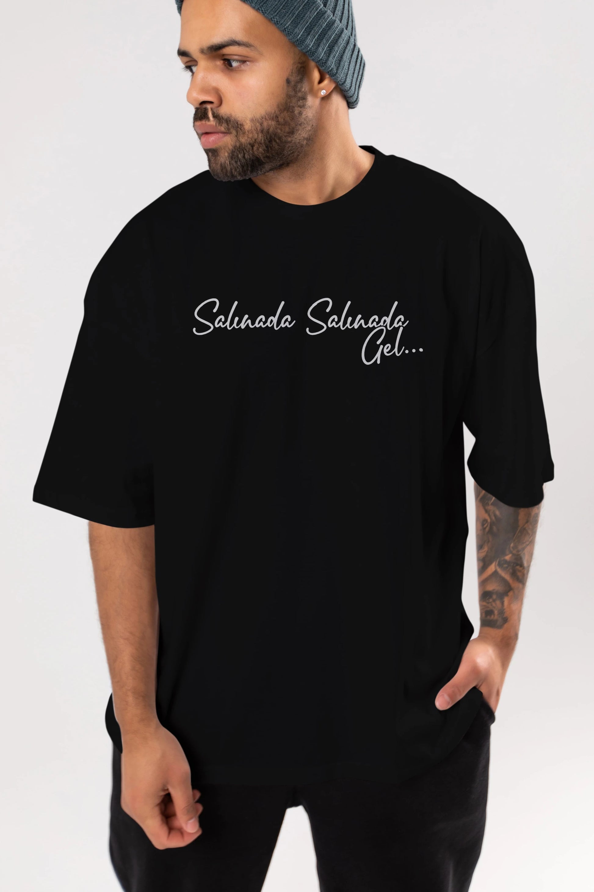 Salınada Salına Gel Ön Baskılı Oversize t-shirt %100 pamuk Erkek Kadın Unisex