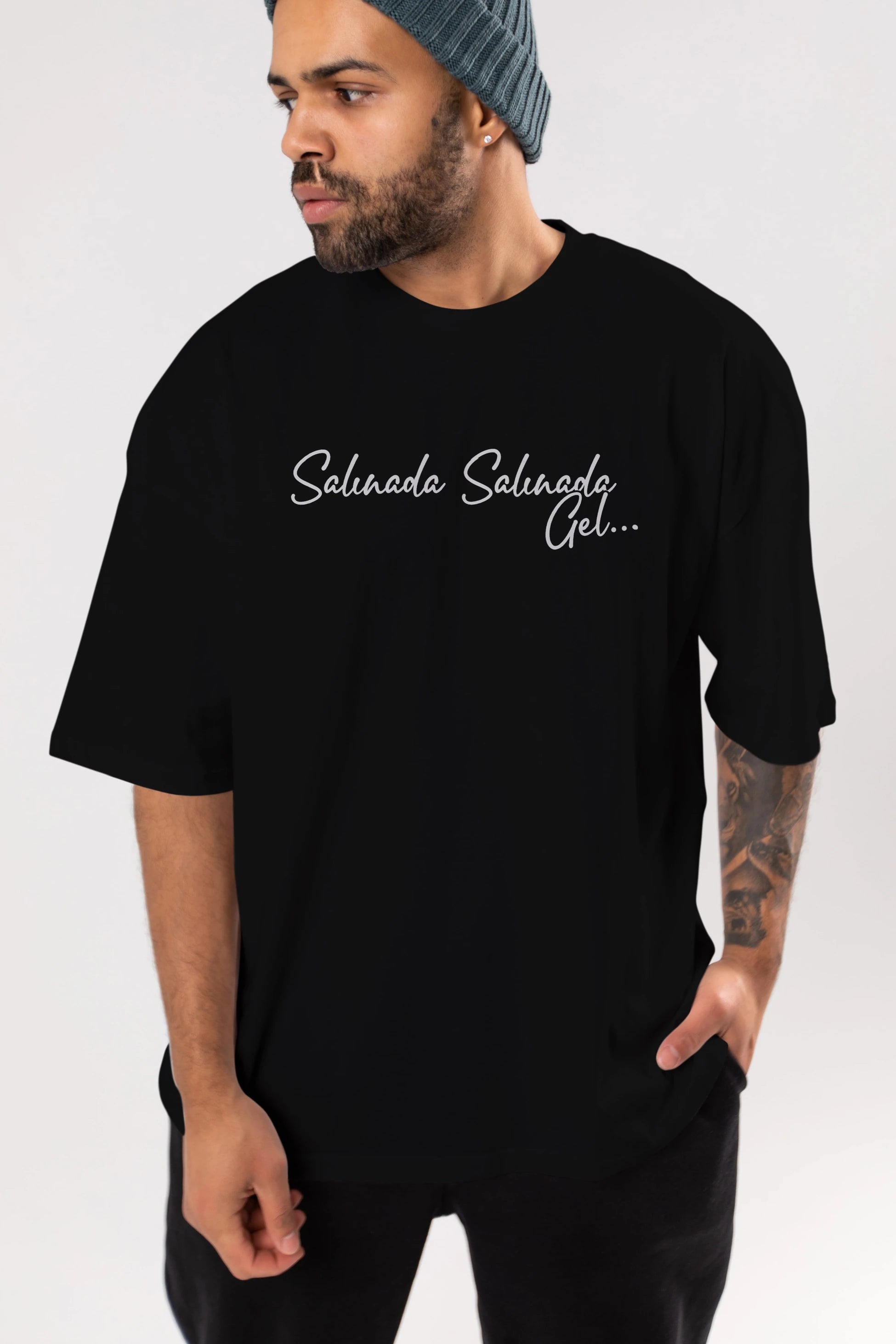 Salınada Salına Gel Ön Baskılı Oversize t-shirt %100 pamuk Erkek Kadın Unisex