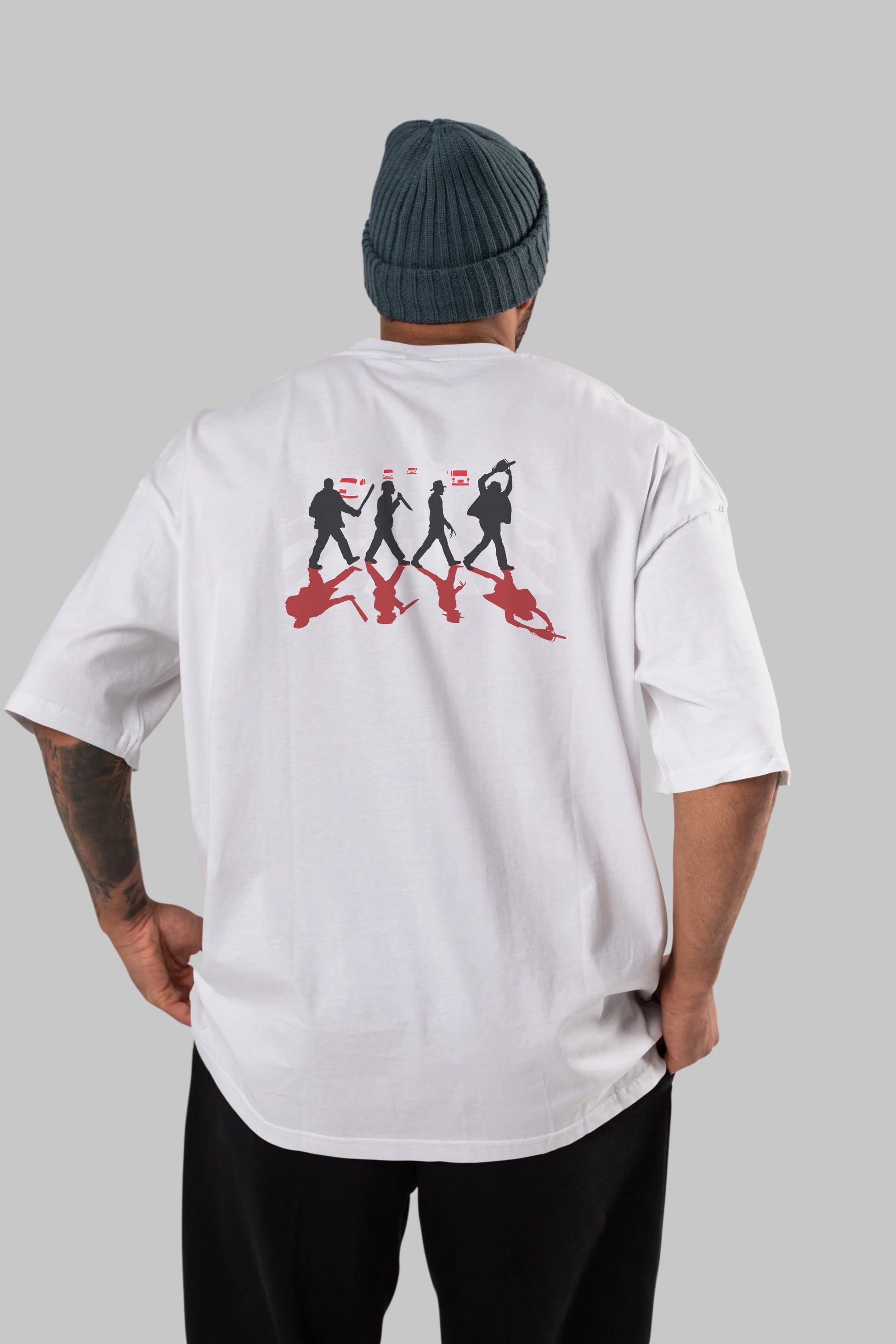 Abbey Road Killer Red Arka Baskılı Oversize t-shirt %100 pamuk Erkek Kadın Unisex
