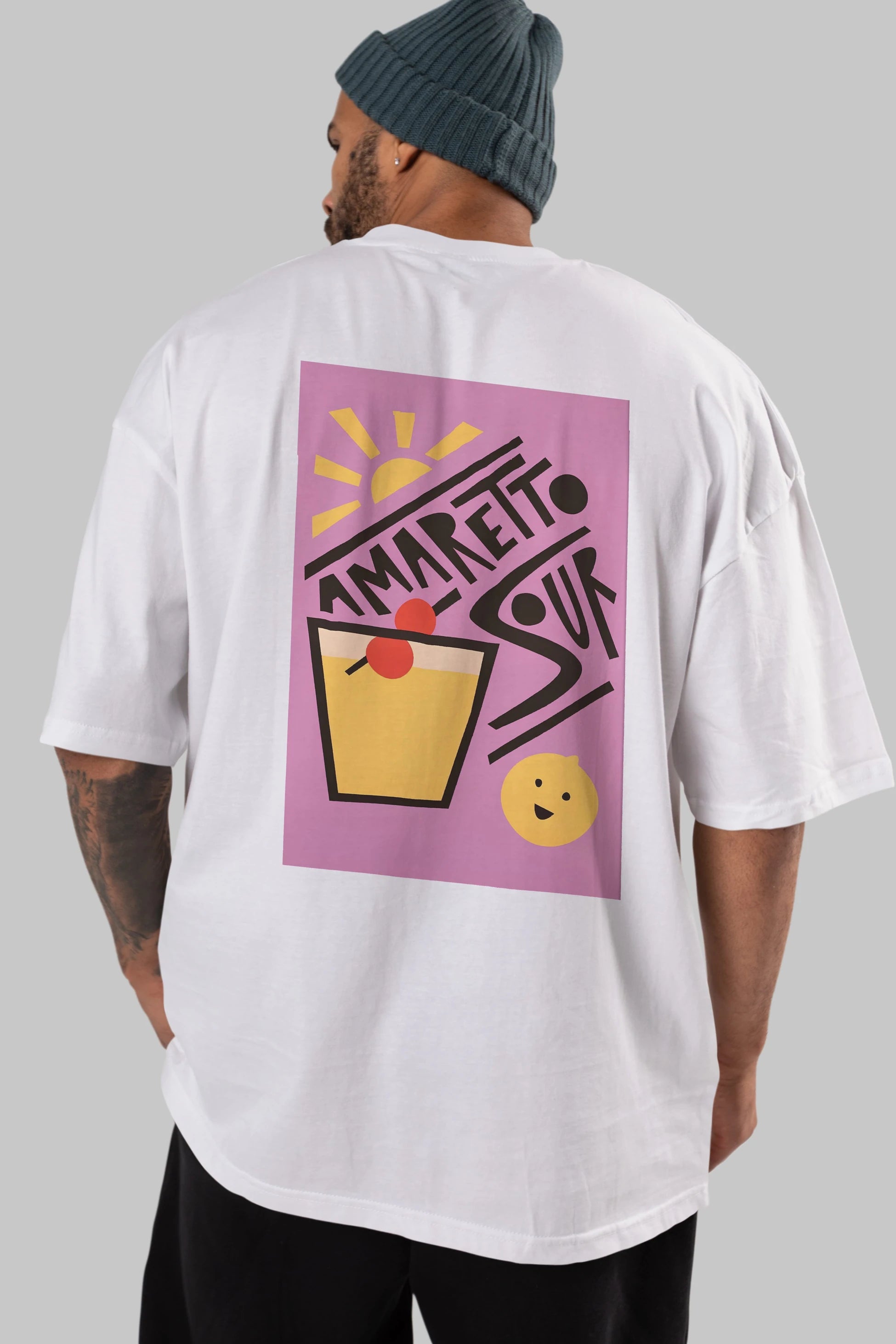 Amaretto Sour Arka Baskılı Oversize t-shirt Erkek Kadın Unisex %100 Pamuk Bisiklet Yaka tişort