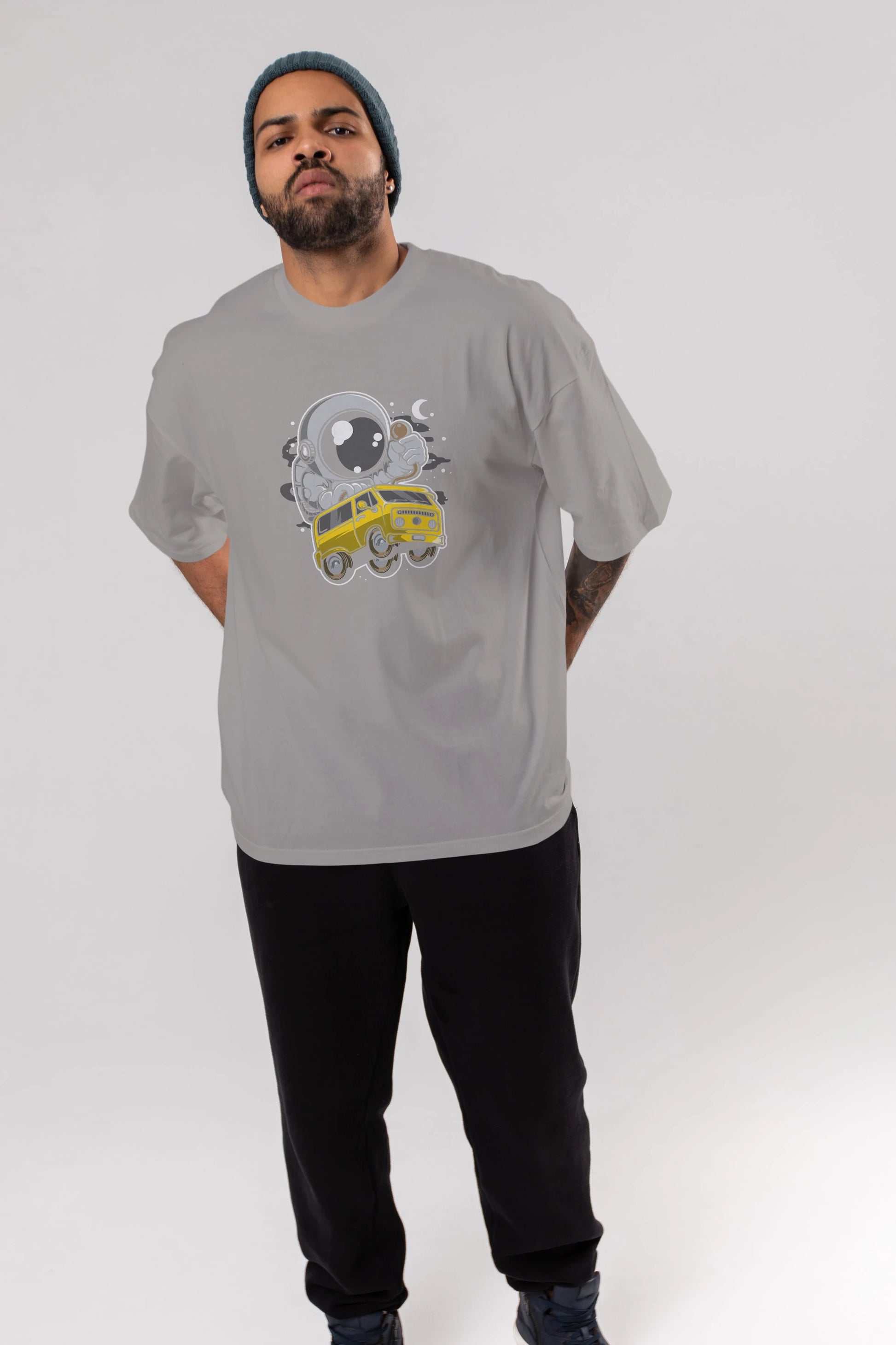 Astronaut Car Racer Ön Baskılı Oversize t-shirt Erkek Kadın Unisex