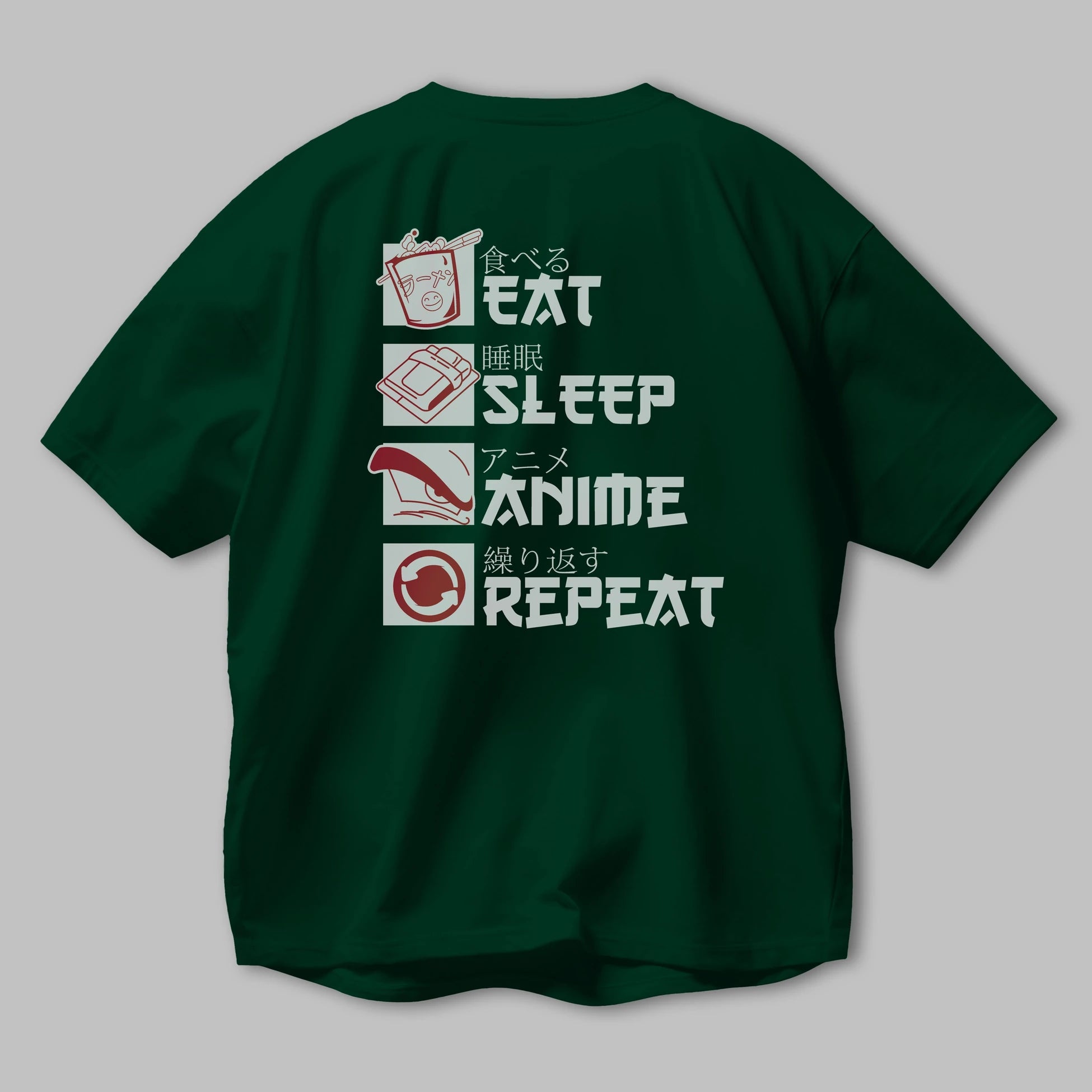 Eat, Sleep, Anime, Repeat Anime Arka Baskılı Oversize t-shirt Erkek Kadın Unisex