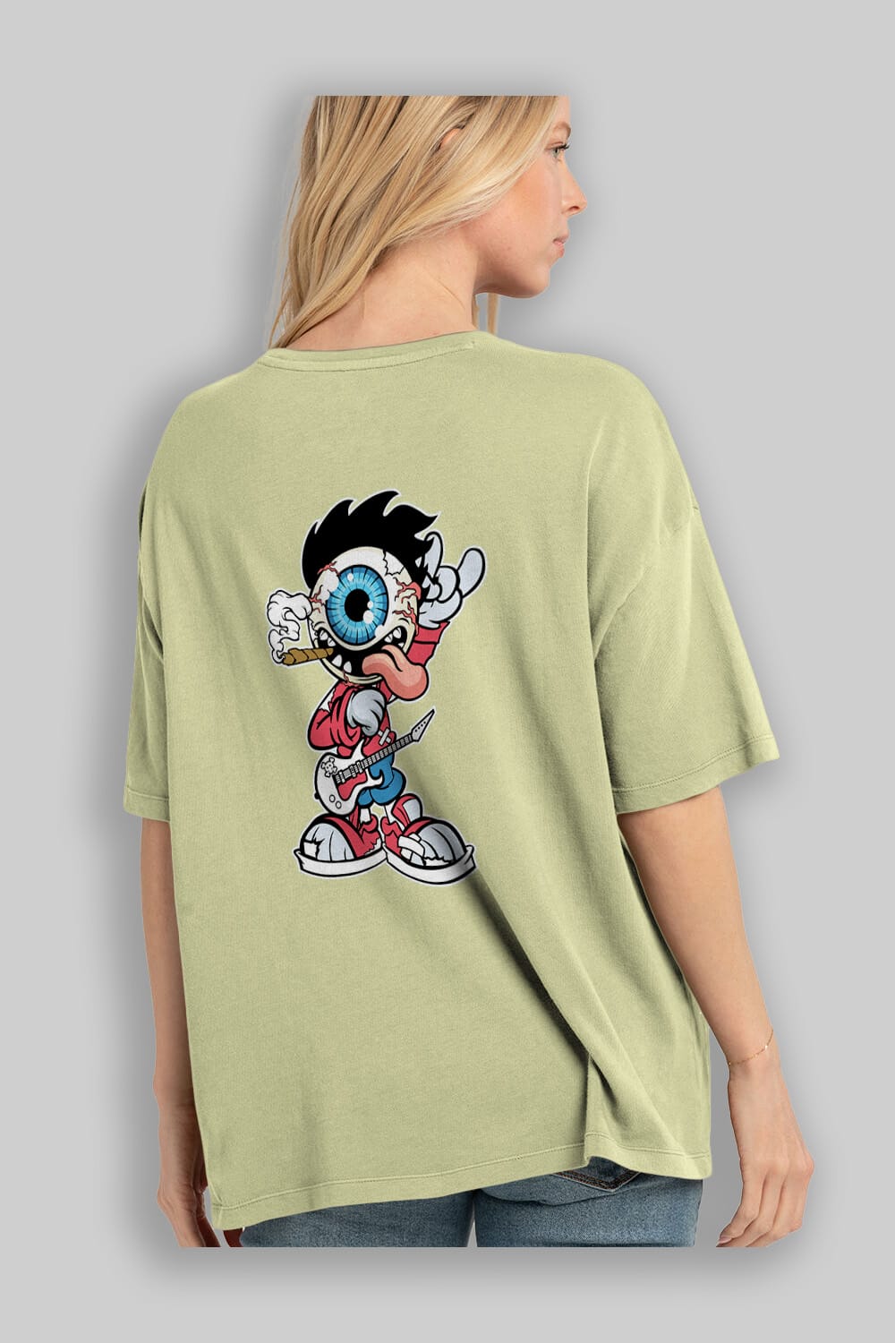 Eyeball Rockstar Arka Baskılı Oversize t-shirt Erkek Kadın Unisex %100 Pamuk tişort