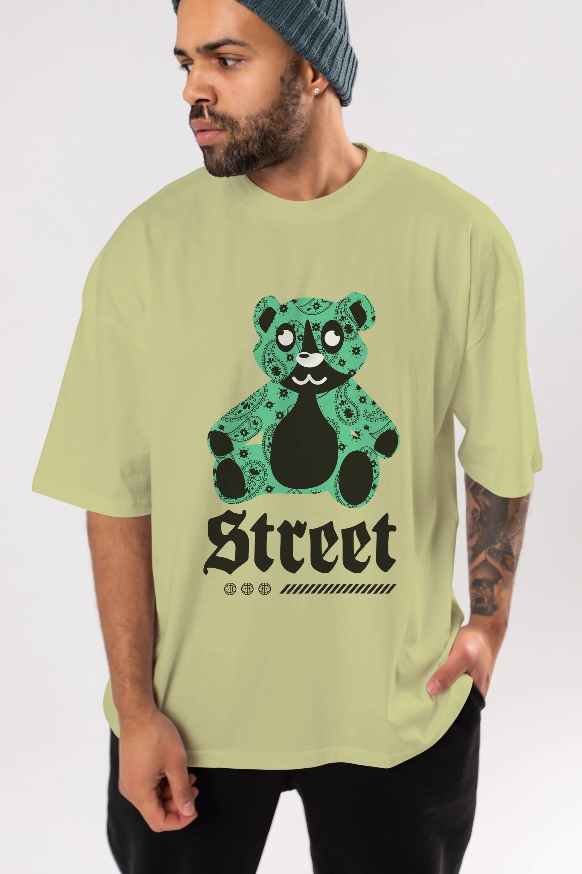 Street Bear Ön Baskılı Oversize t-shirt Erkek Kadın Unisex