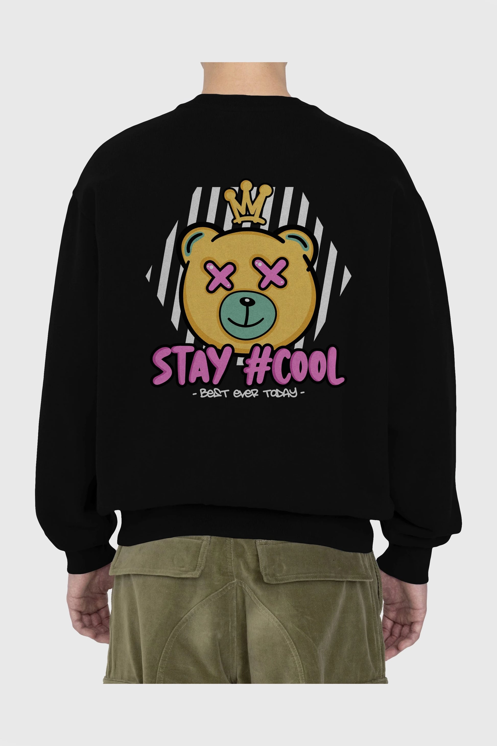Stay Cool Bear Arka Baskılı Oversize Sweatshirt Erkek Kadın Unisex