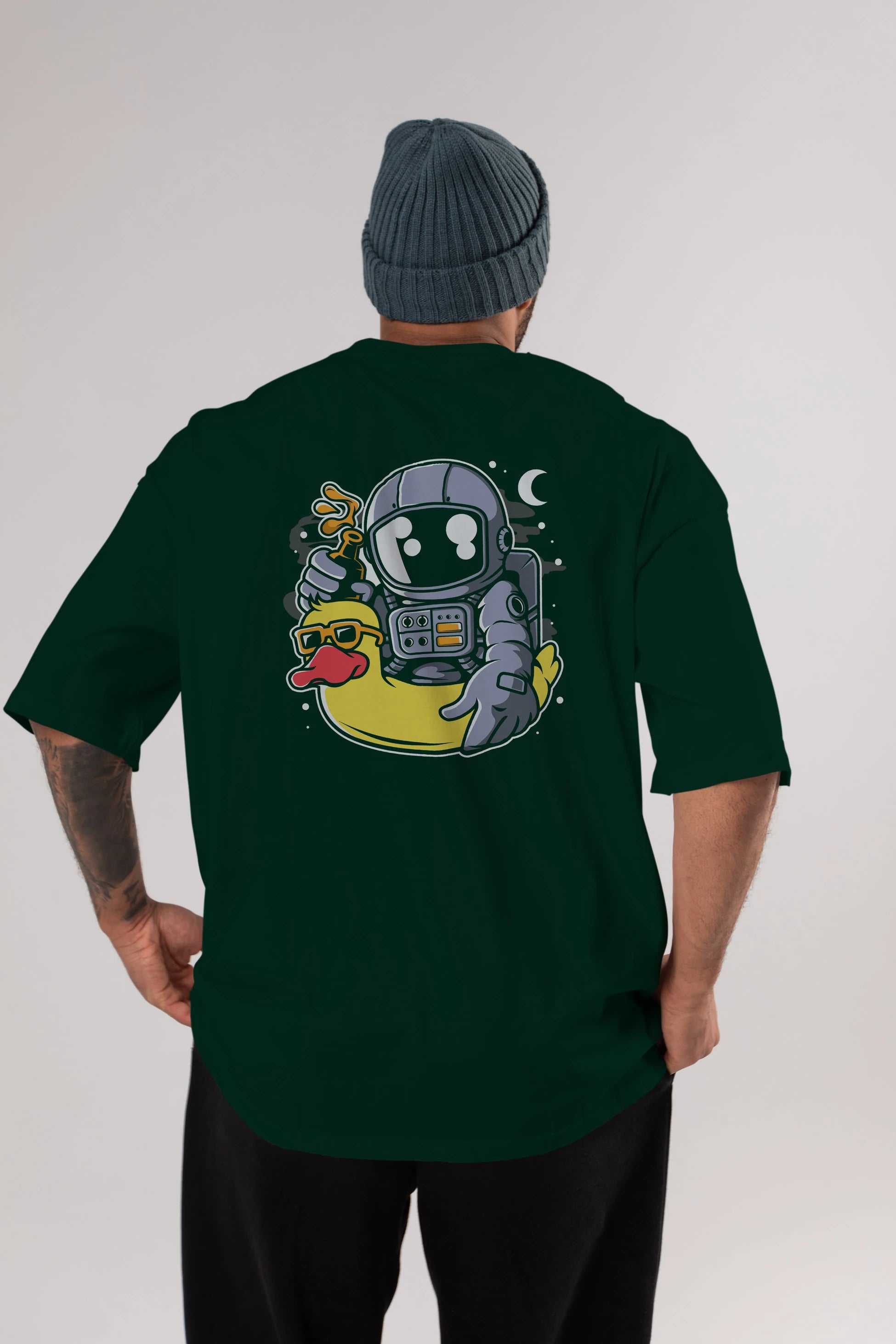 Astronaut Duck Balloon Arka Baskılı Oversize t-shirt Erkek Kadın Unisex