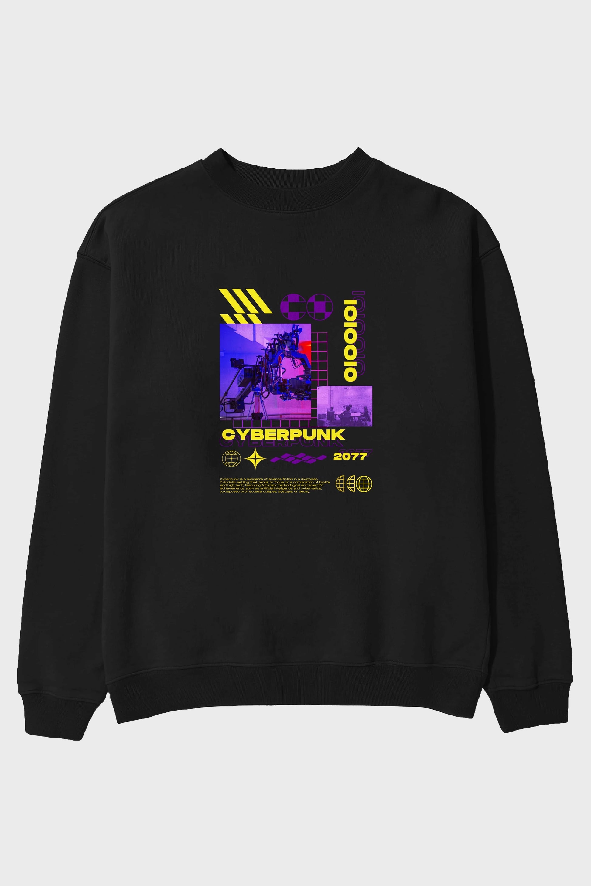 Cyberpunk Yazılı Ön Baskılı Oversize Sweatshirt Erkek Kadın Unisex