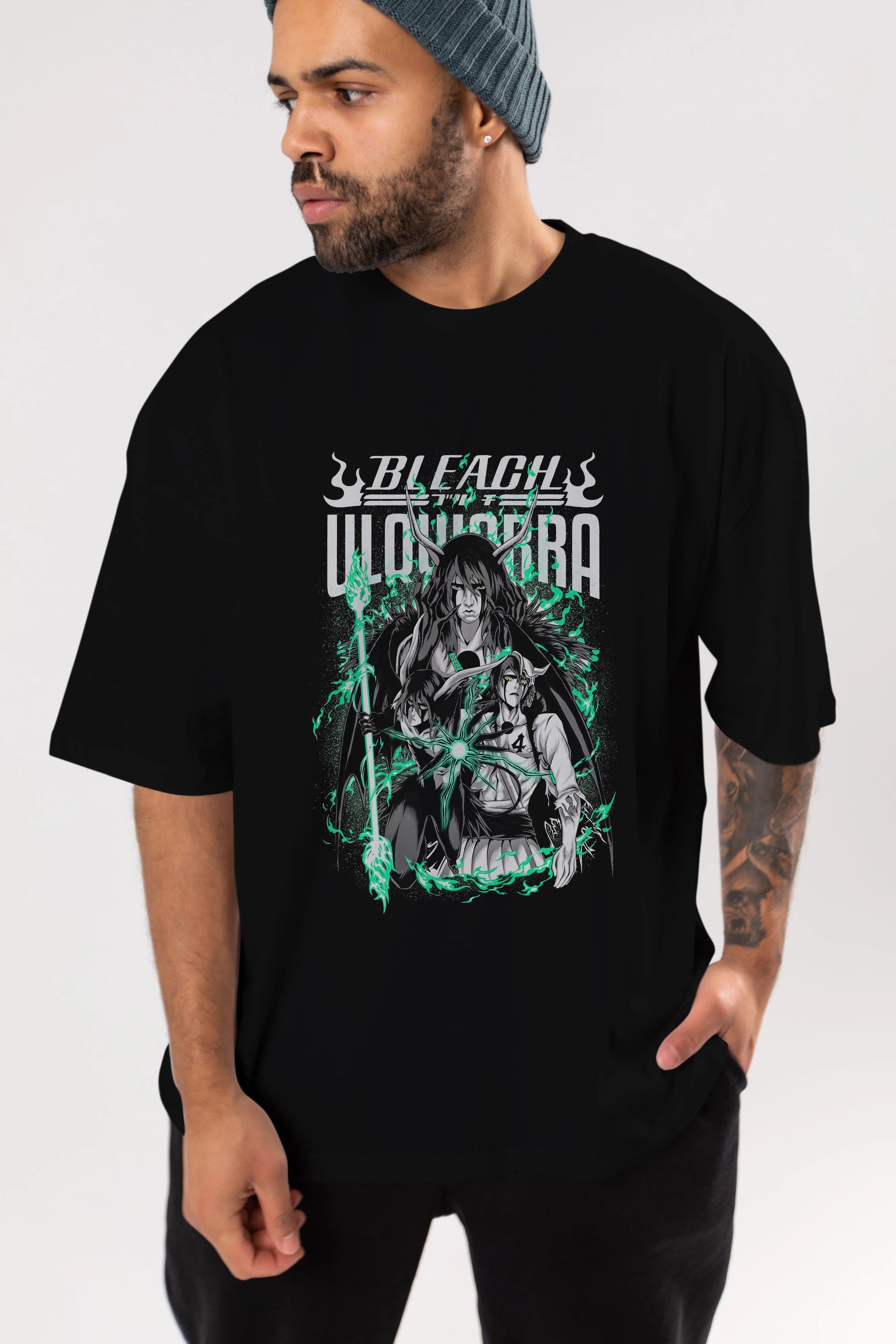 BLEACH(ULQUIARRA) Anime Ön Baskılı Oversize t-shirt %100 pamuk Erkek Kadın Unisex