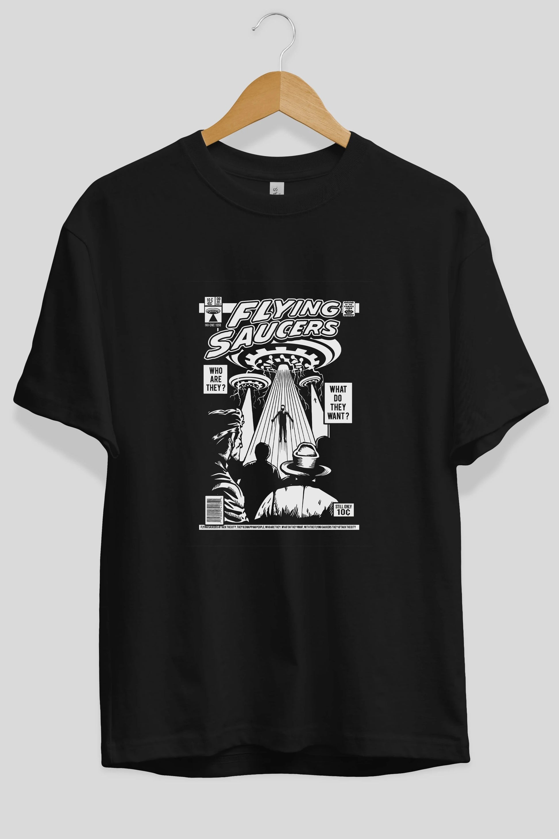 UFO Ön Baskılı Oversize t-shirt Erkek Kadın Unisex %100 Pamuk tişort