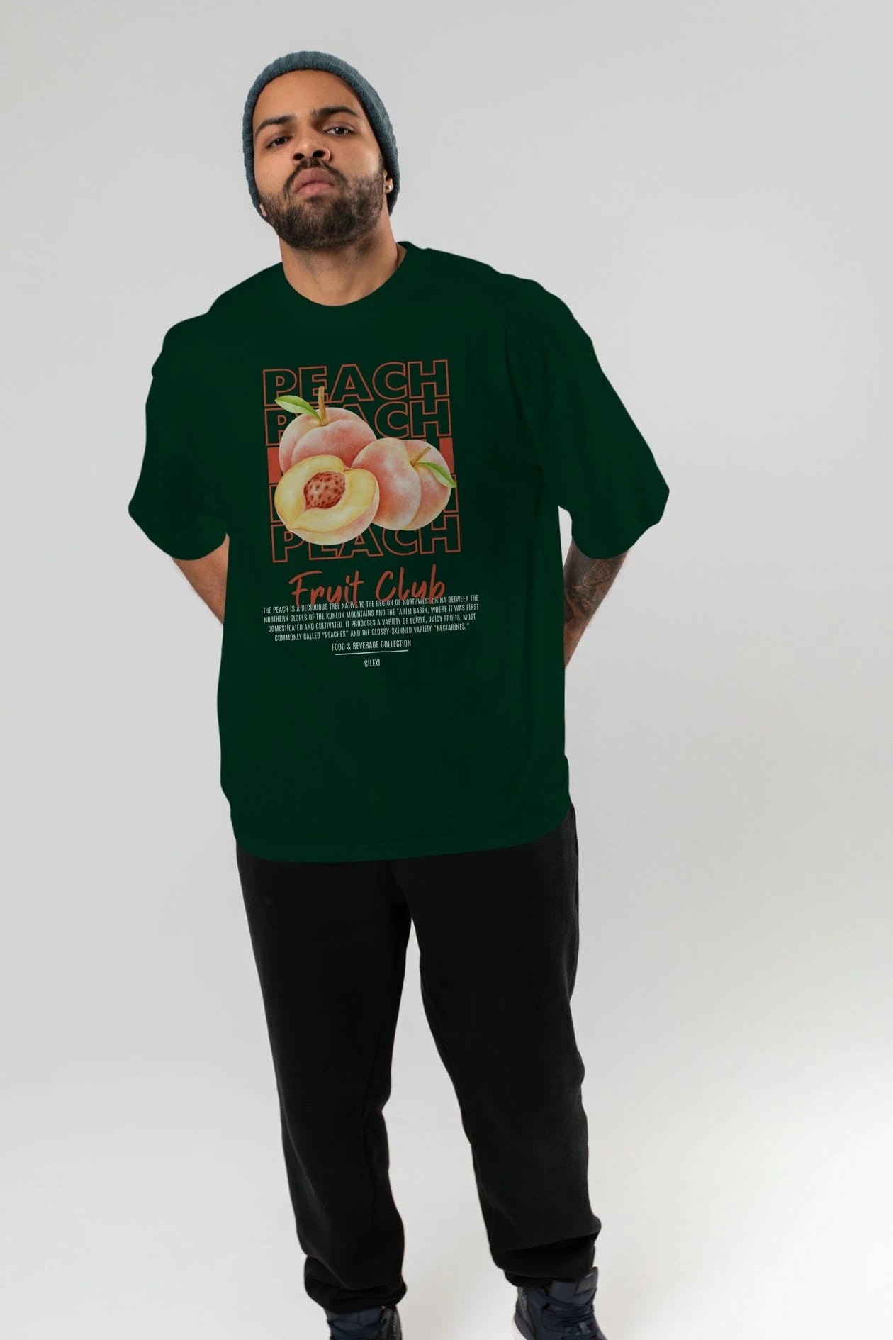 Peach Ön Baskılı Oversize t-shirt Erkek Kadın Pamuk Bisiklet Yaka tişort