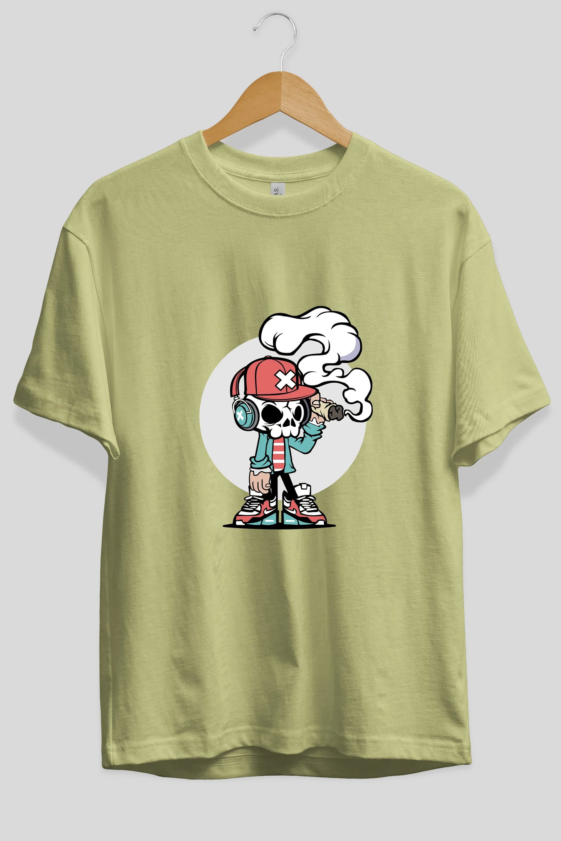 Skull Headphone Ön Baskılı Oversize t-shirt Erkek Kadın Unisex %100 Pamuk tişort