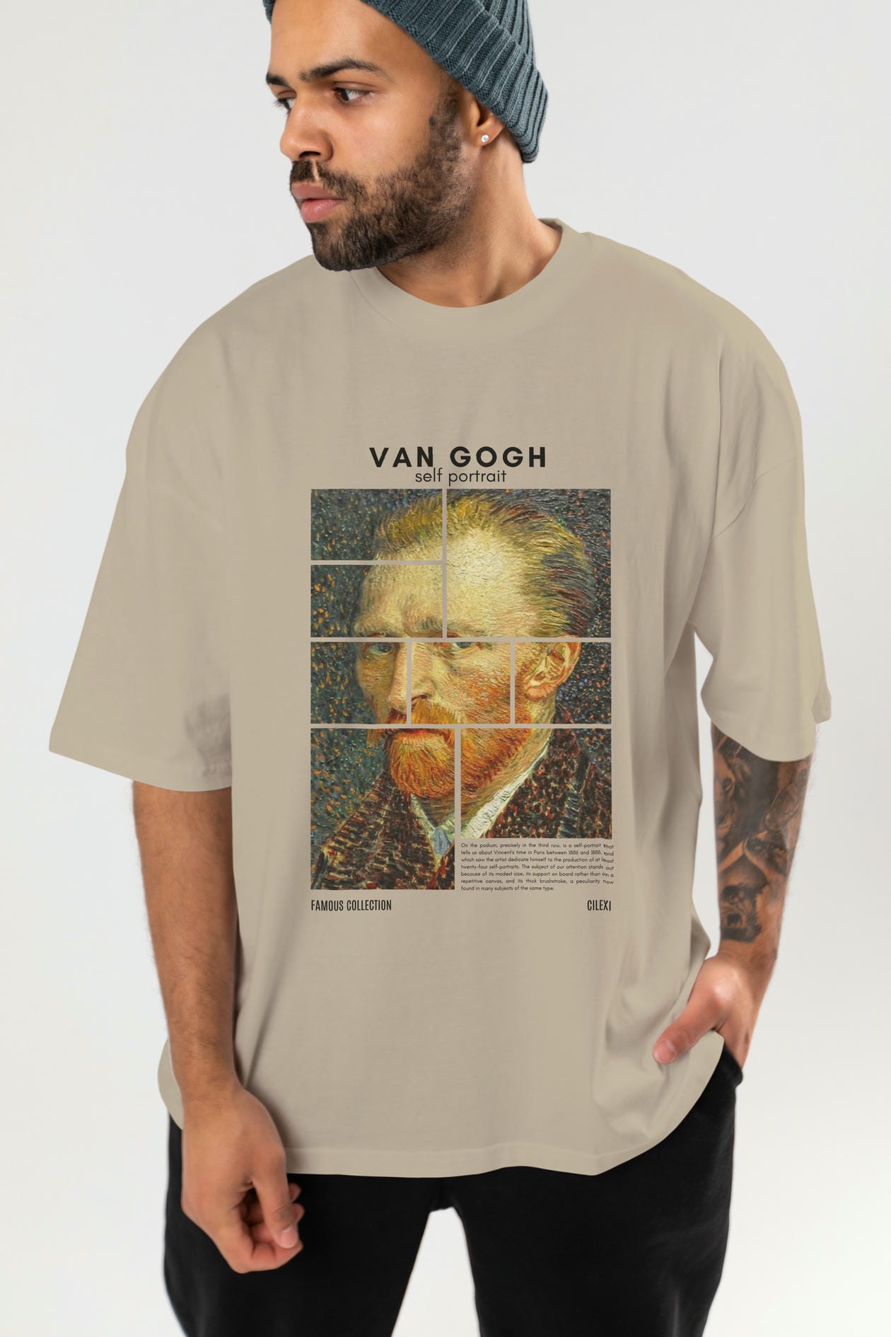 Van Gogh Self Portrait ön Baskılı Oversize t-shirt Erkek Kadın Bisiklet Yaka Pamuk tişort