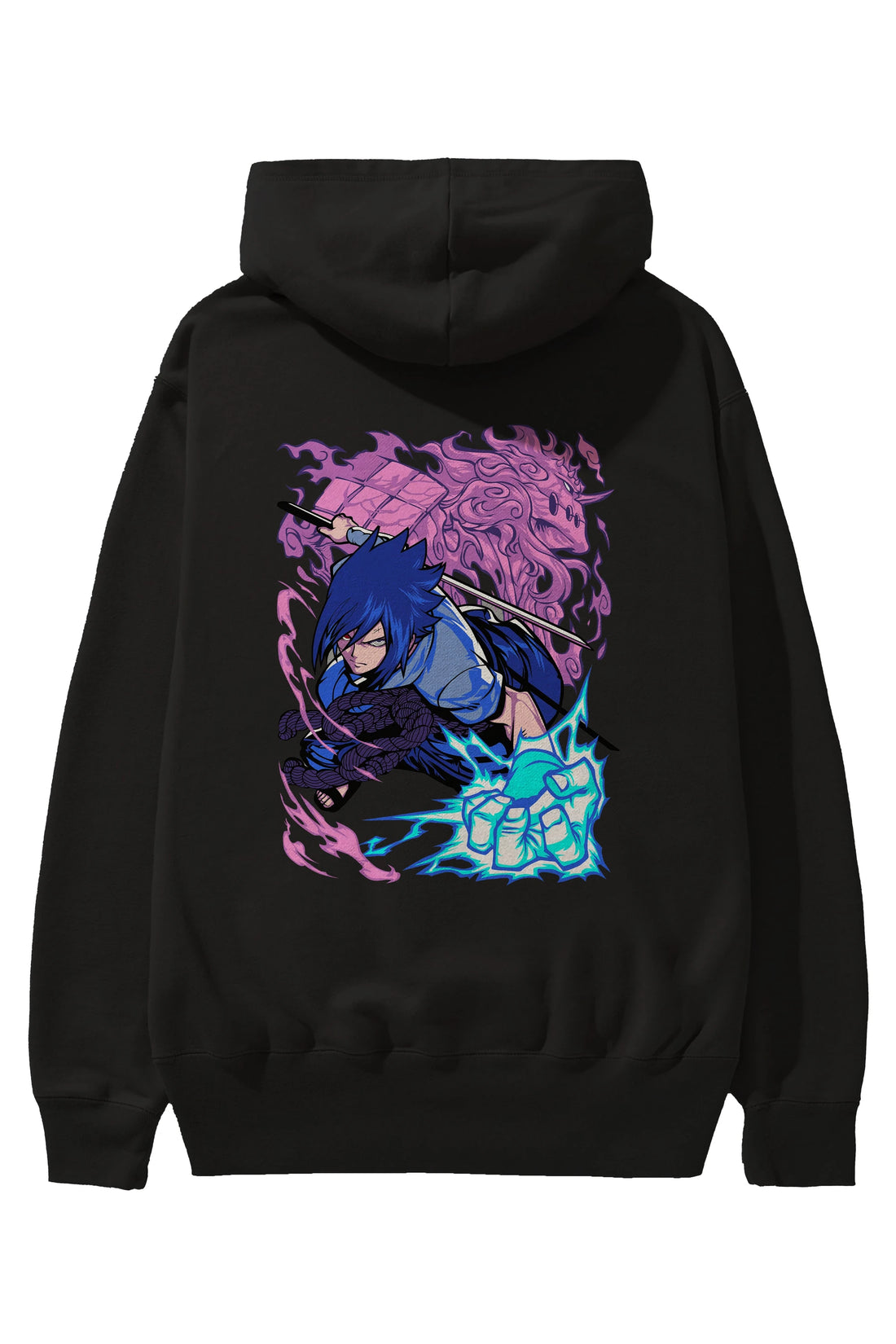 NARUTO SASUKE UCHIHA 2 Anime Arka Baskılı Hoodie Oversize Kapüşonlu Sweatshirt Erkek Kadın Unisex