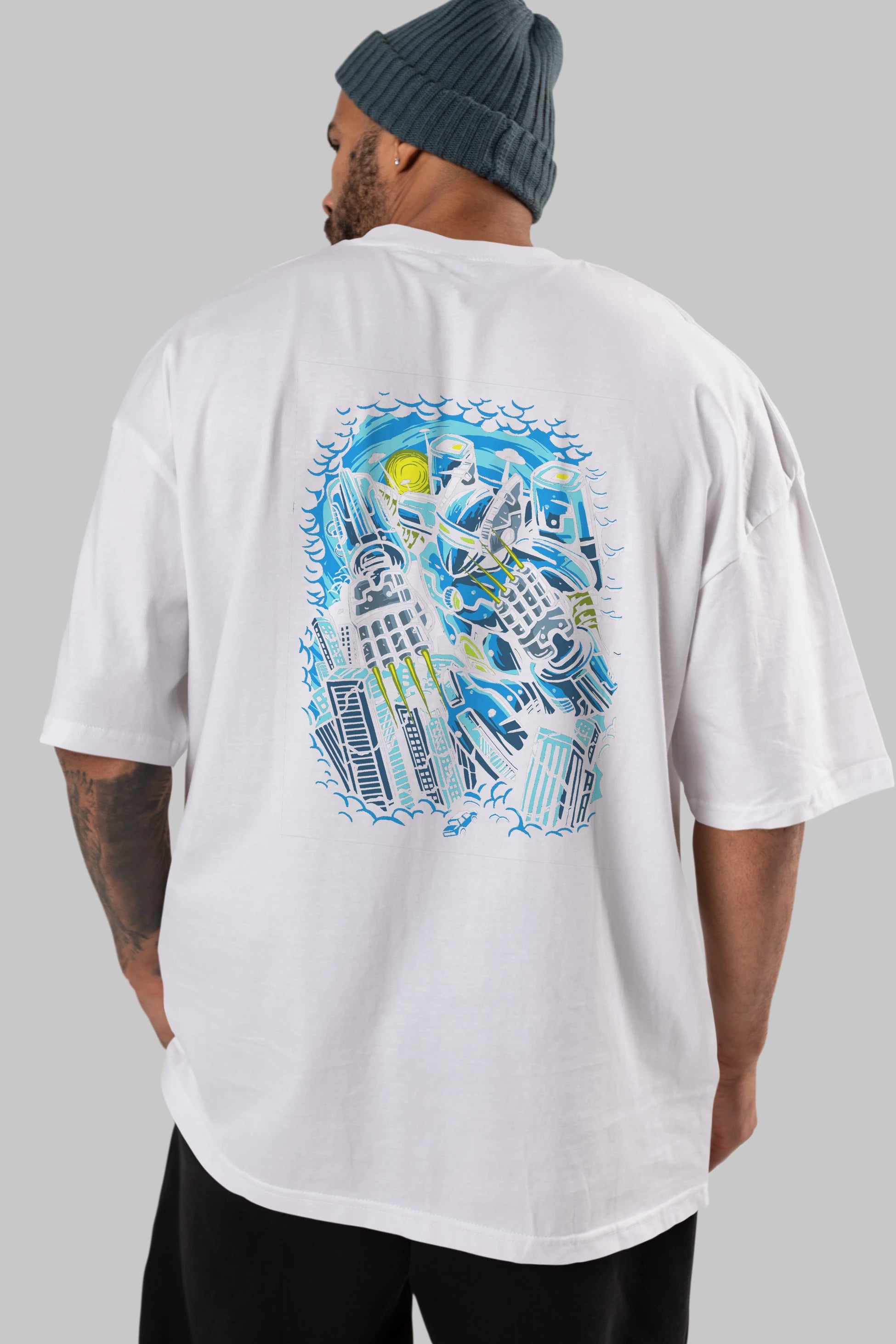 Destroy The City Arka Baskılı Oversize t-shirt Erkek Kadın Unisex %100 Pamuk
